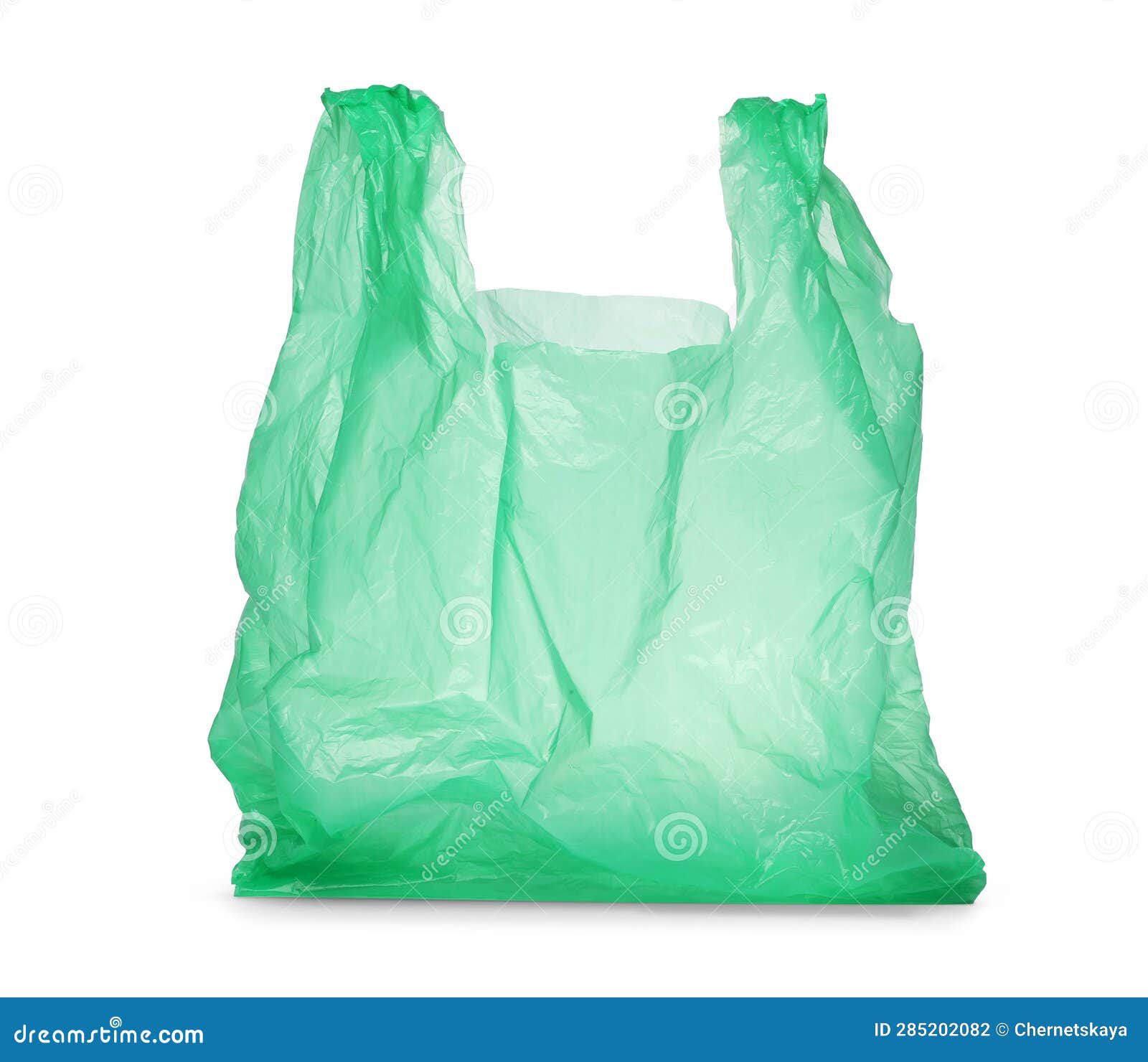 One Green Plastic Bag Isolated on White Stock Photo - Image of ecology ...