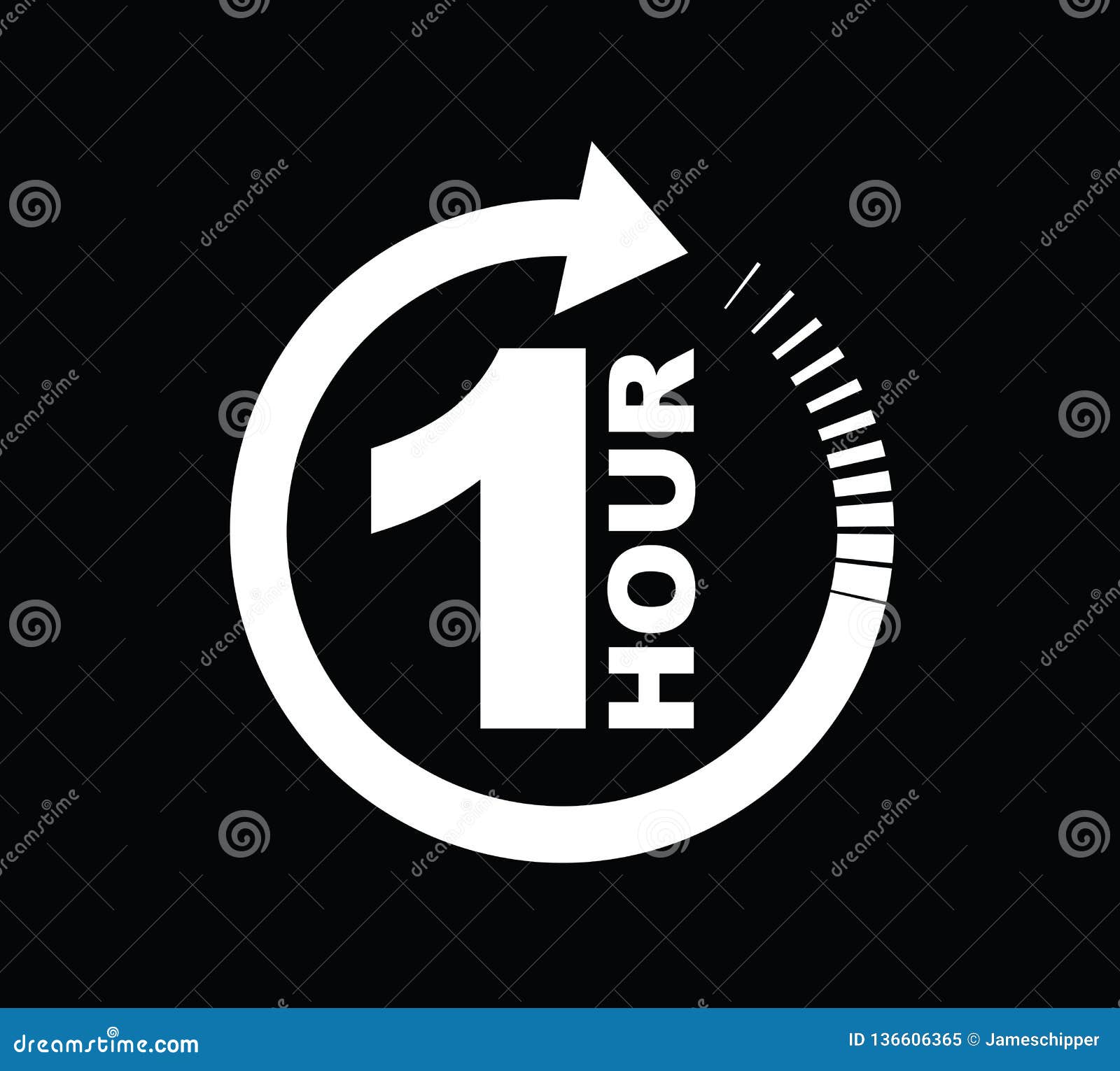 1 hour round timer or countdown icon Royalty Free Vector