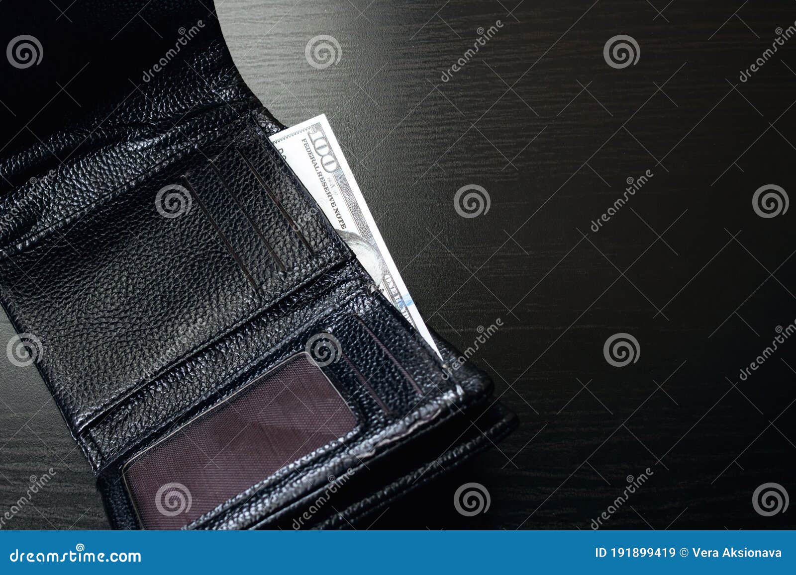 One Hundred Dollar Bill in Black Wallet Stock Image - Image of credit ...