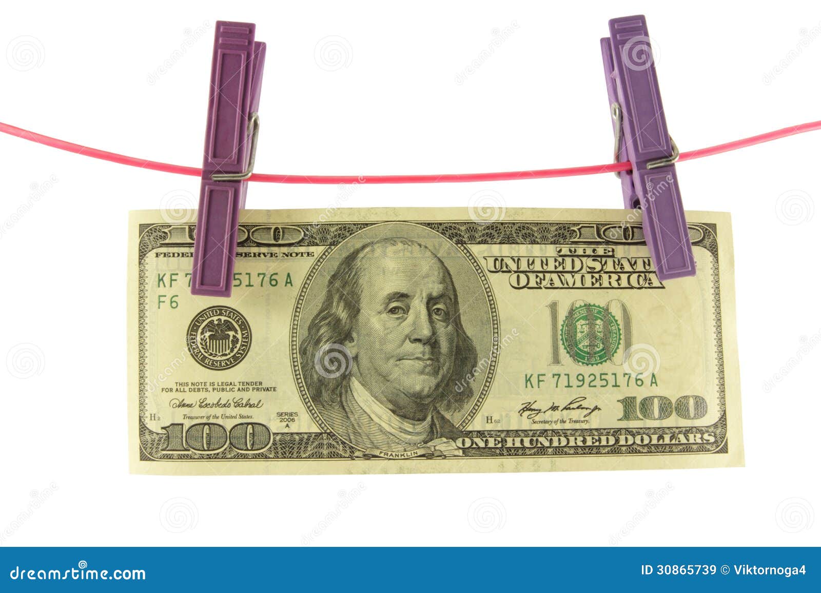One Hundred Dollars for Two Clothespins on a Cord Stock Image Image