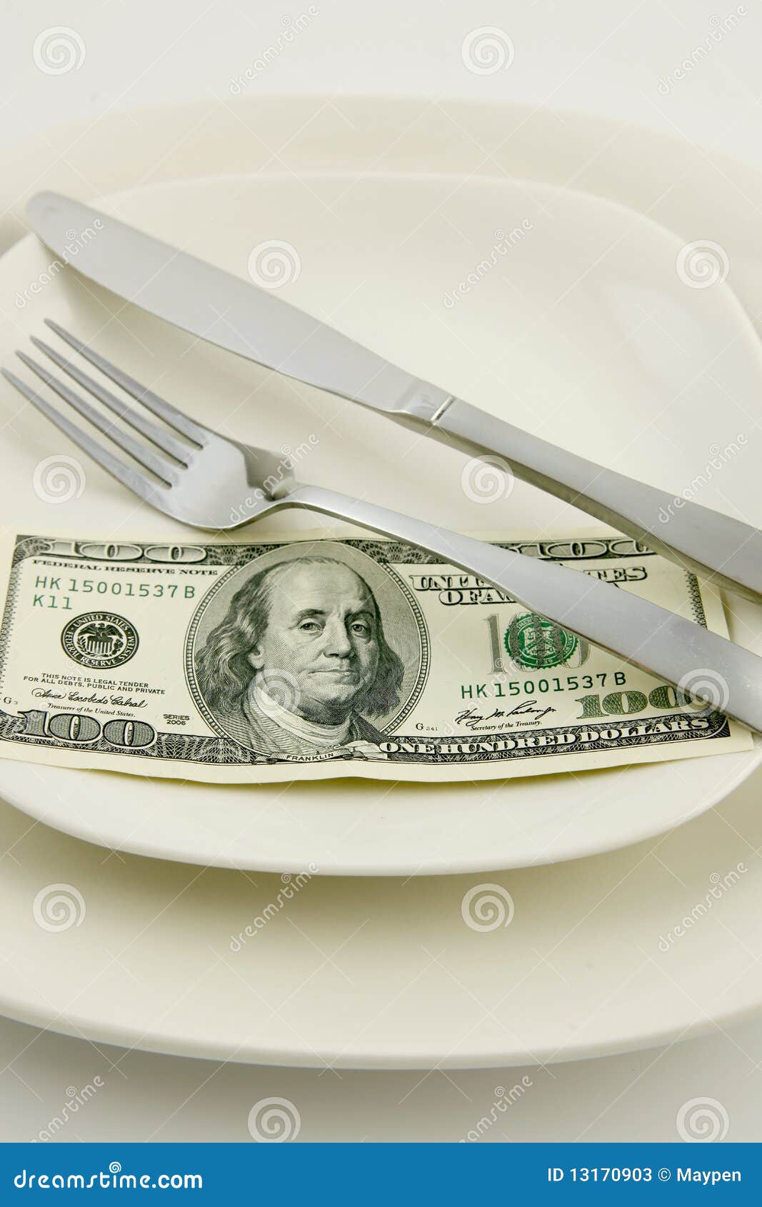 A One Hundred United States Dollar on a Plate Stock Image Image of