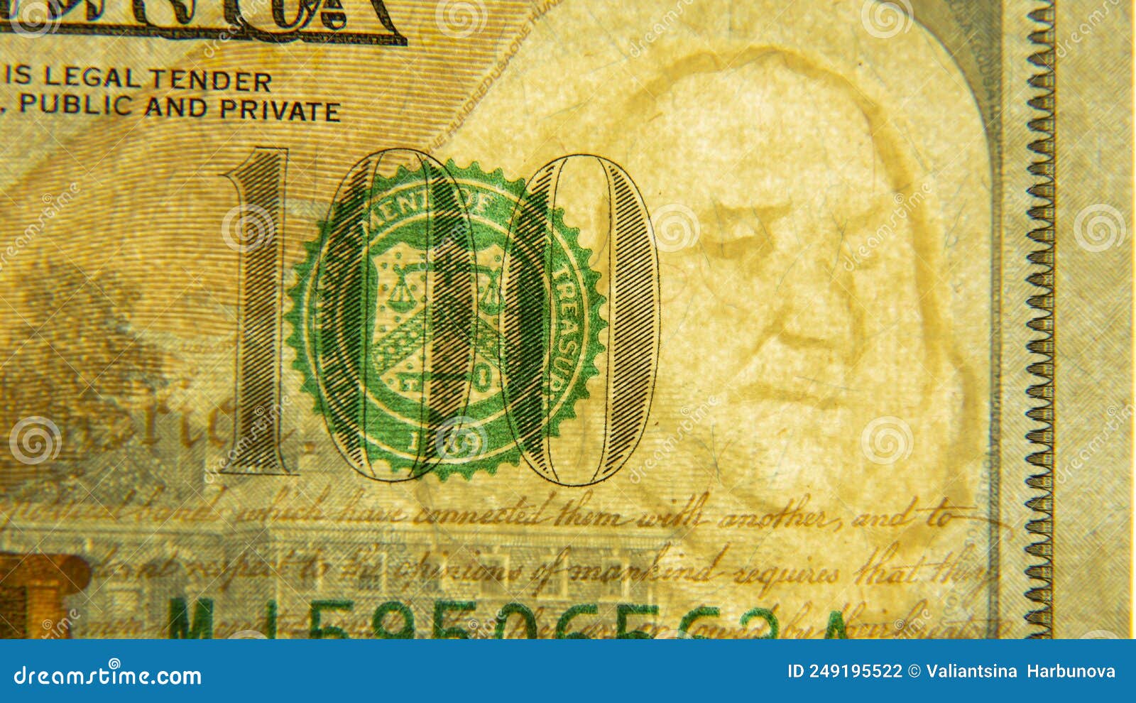 one hundred us dollars close-up with watermark.