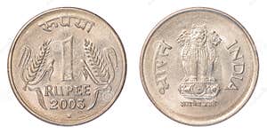 One Indian Rupee Coin Stock Image Image Of India Europe 32045041