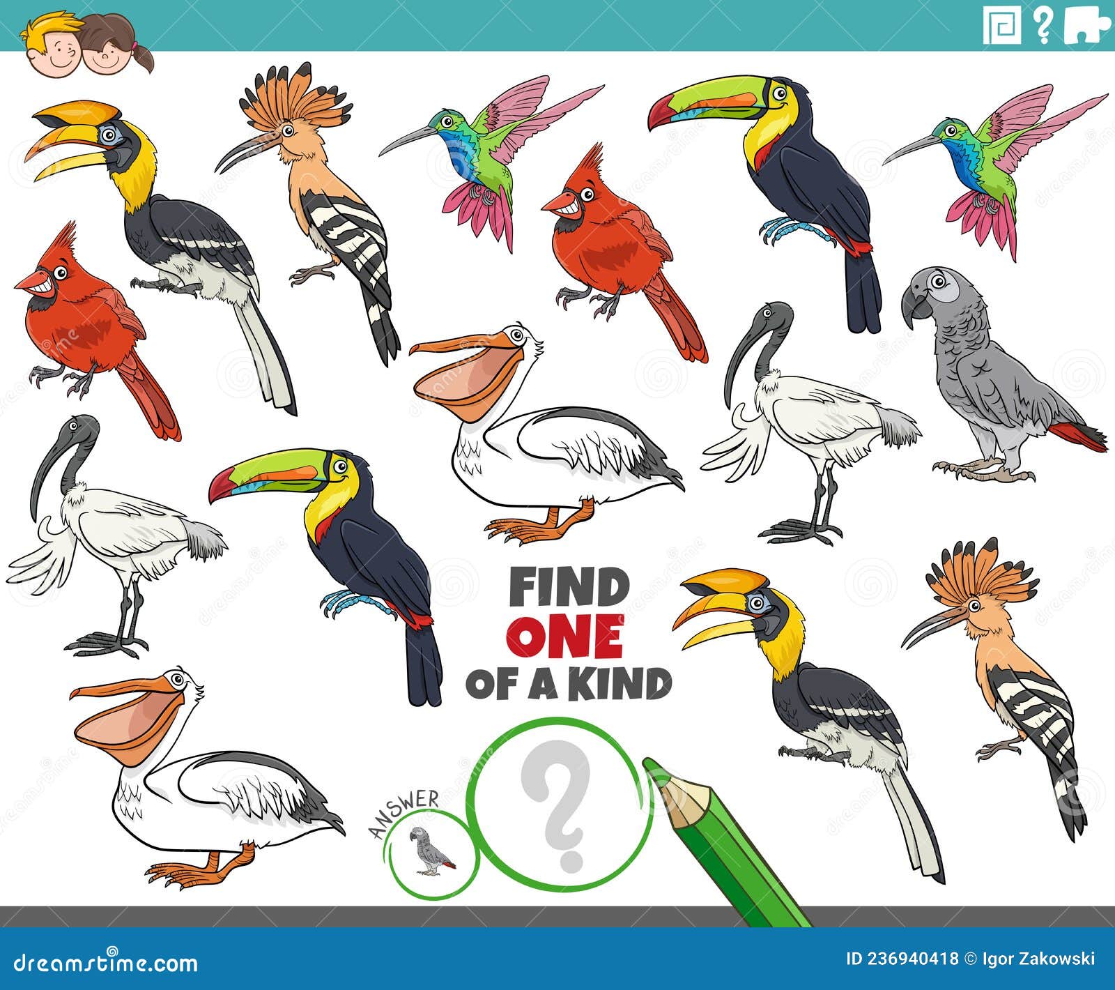 One of a Kind Game with Cartoon Birds Animal Characters Stock Vector - Illustration of preschool, activity: 236940418 One of a Kind Game with Cartoon Birds Animal Characters Stock Vector - Illustration of preschool, activity: 236940418