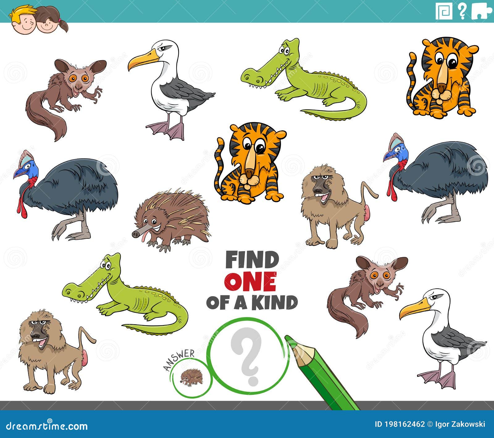 One of a Kind Game for Children with Wild Animals Stock Vector - Illustration of preschool, copy: 198162462 One of a Kind Game for Children with Wild Animals Stock Vector - Illustration of preschool, copy: 198162462