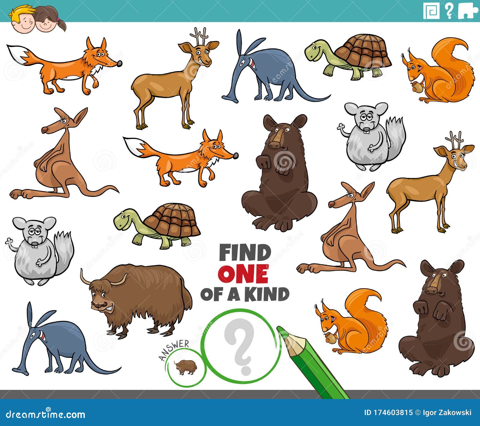One of a Kind Task for Kids with Wild Animals Stock Vector - Illustration  of asset, drawing: 174603815