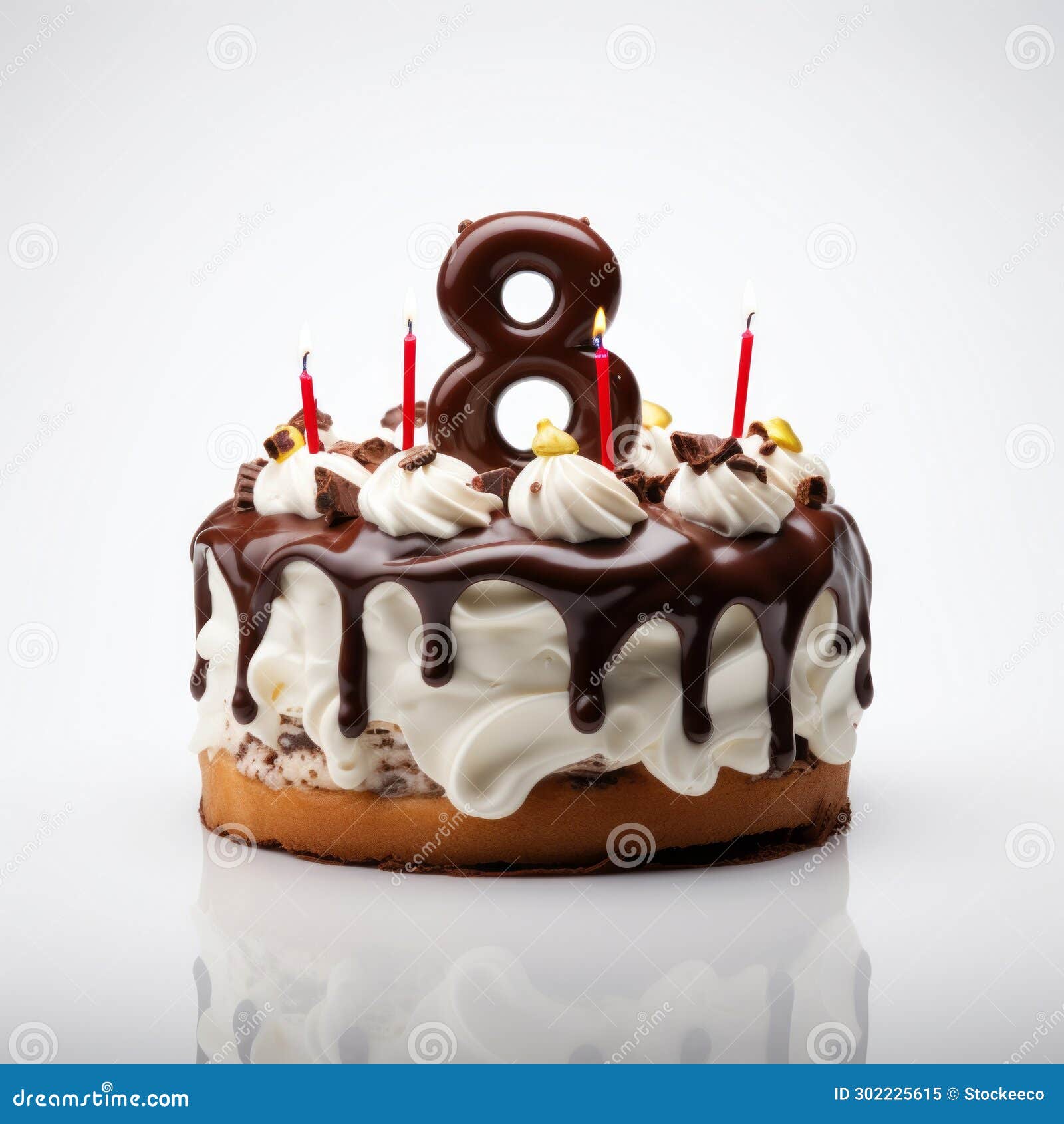 dark bronze and white cake with eight candles