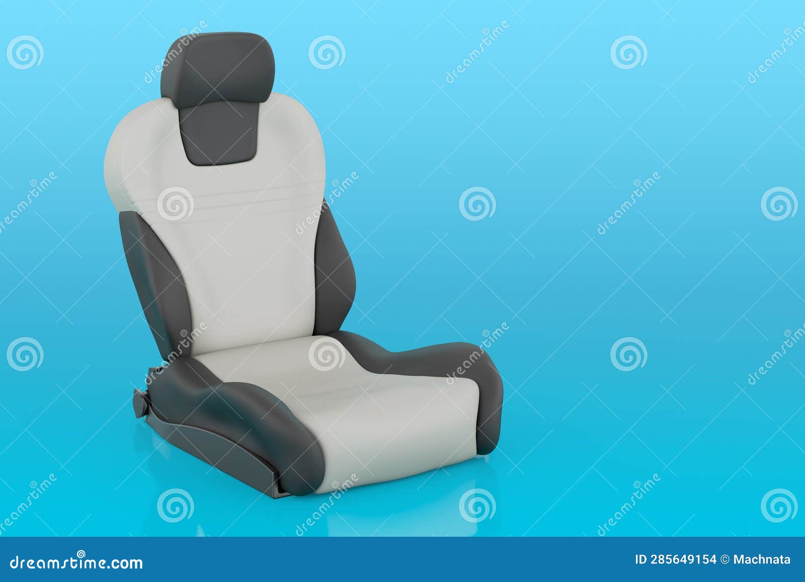One Leather Bucket Seat, Car Seat on Blue Background, 3D Rendering