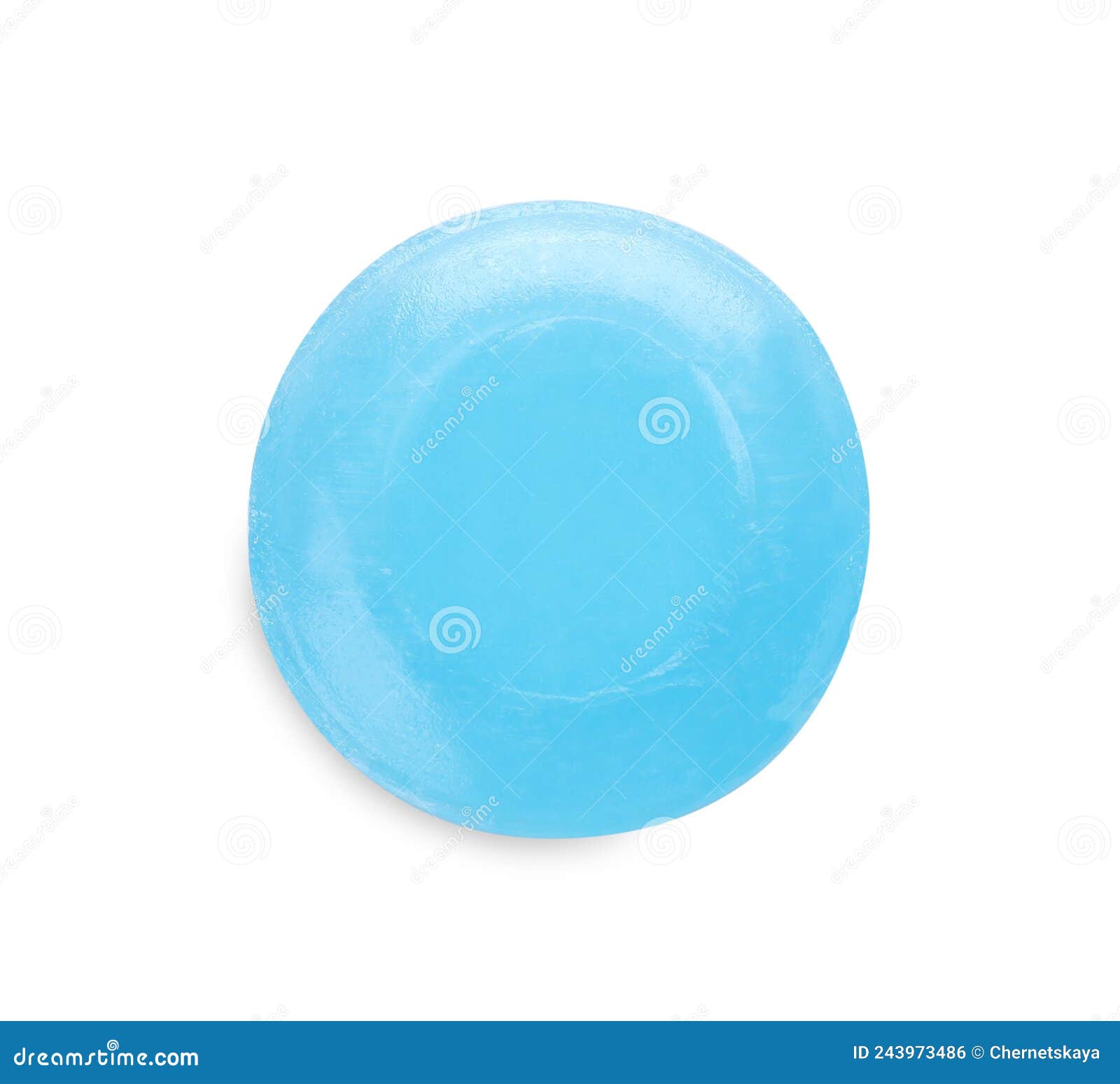 One Light Blue Cough Drop Isolated on White, Top View Stock Photo