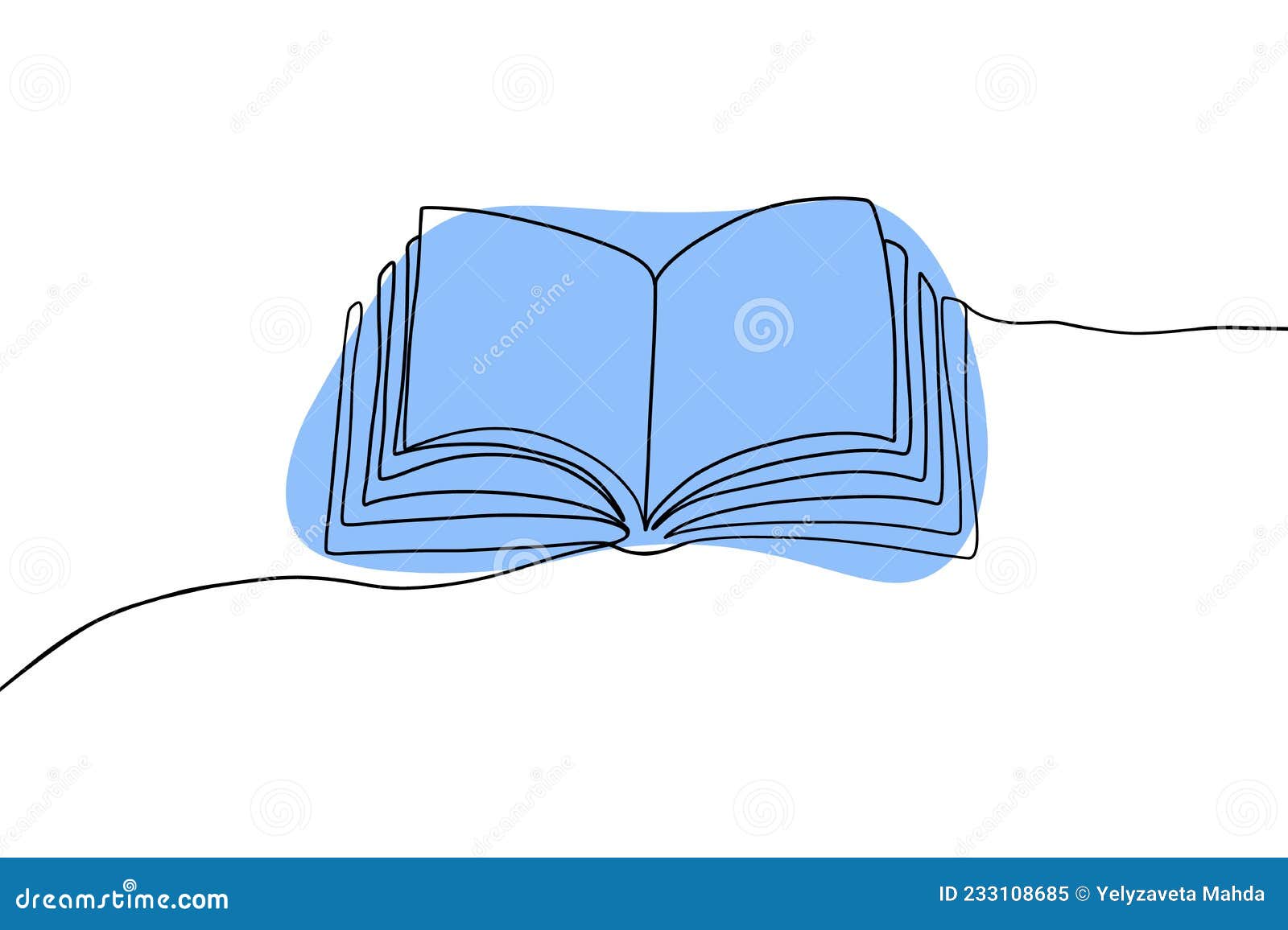 Continuous One Line Drawing Open Book With Flying Pages. Vector