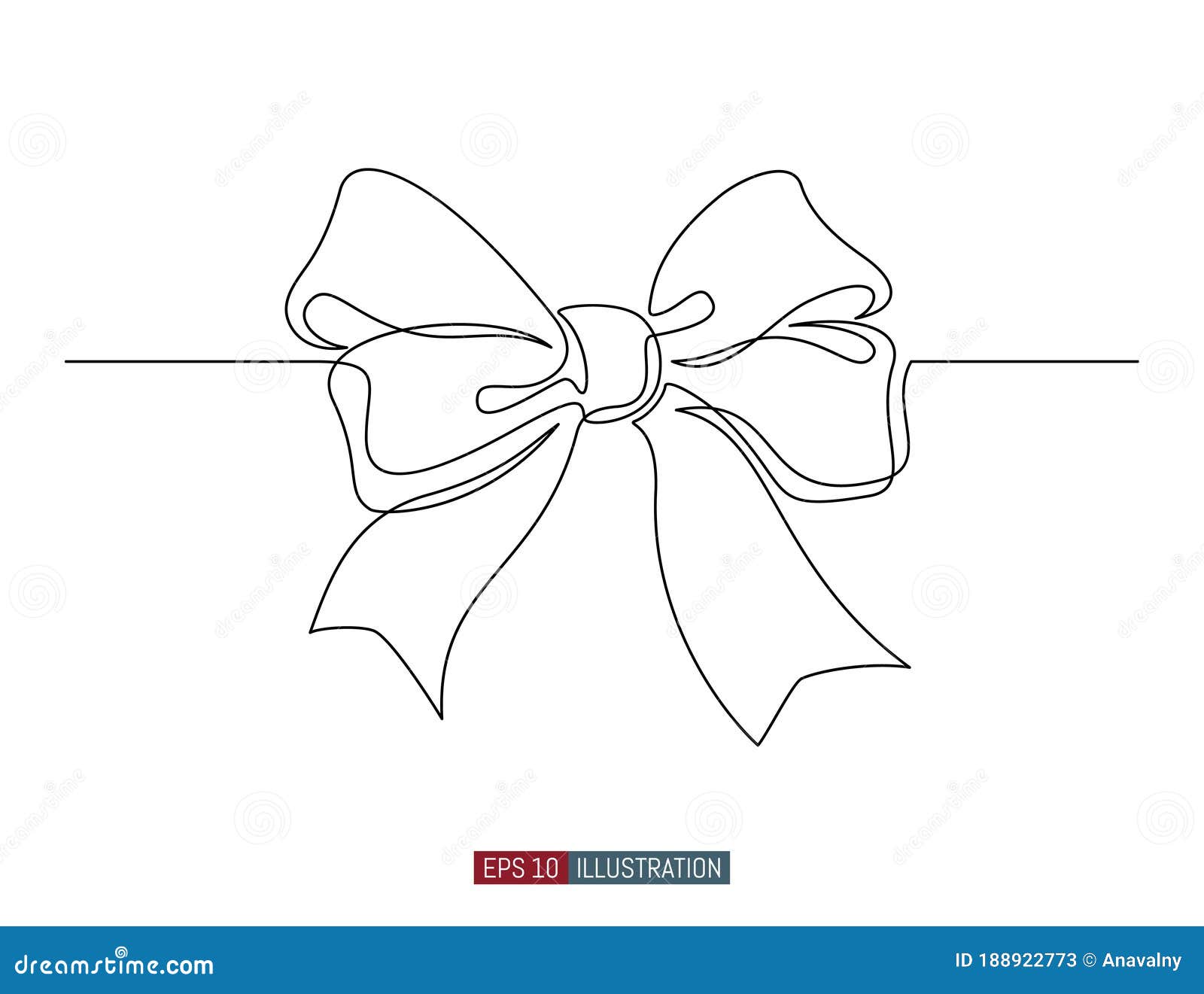 Continuous Line Drawing of Decorative Ribbon Bow. Vector Illustration