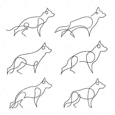 One Line Dog Design Silhouette. German Shepherd. Hand Drawn Vector ...