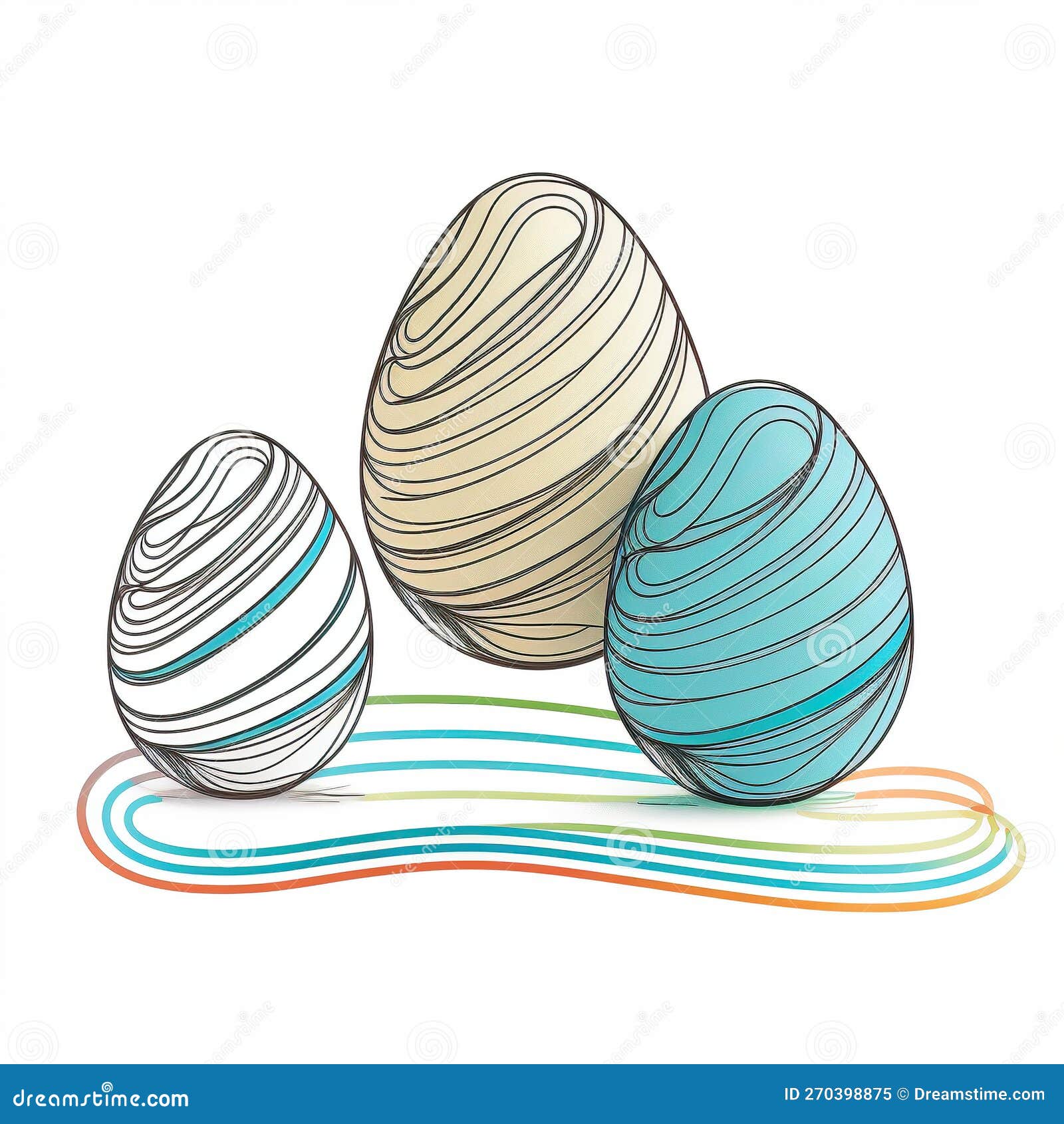 One Line Drawing of Colored Easter Eggs. Egg Decoration in Drawing