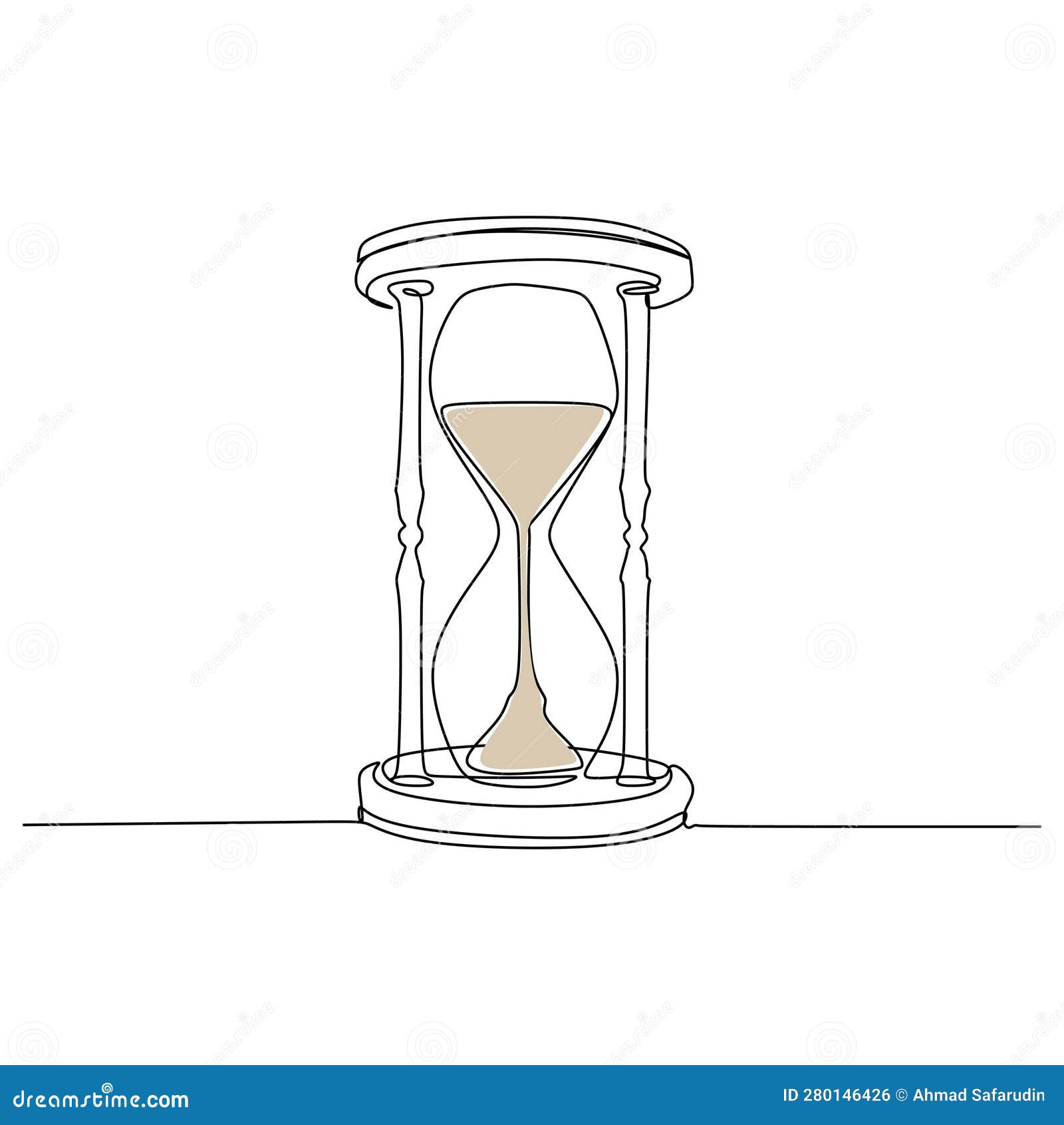 One Line Drawing Continuous Design of Sand Clock Isolated on White