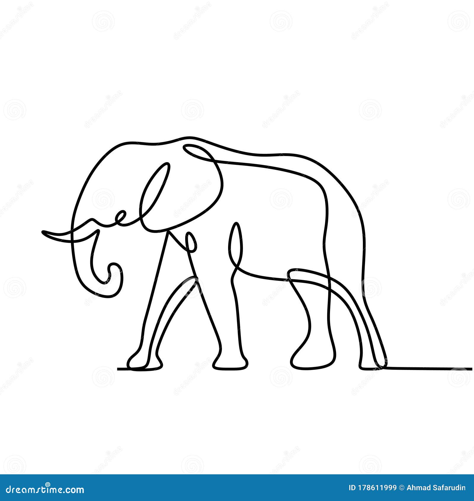 One Line Drawing, Elephant Vector Illustration. Abstract Wildlife