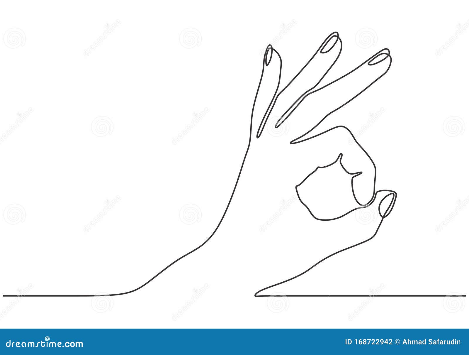 one line drawing of hand showing ok gesture. contour hand drawn single lineart minimalism continuous style
