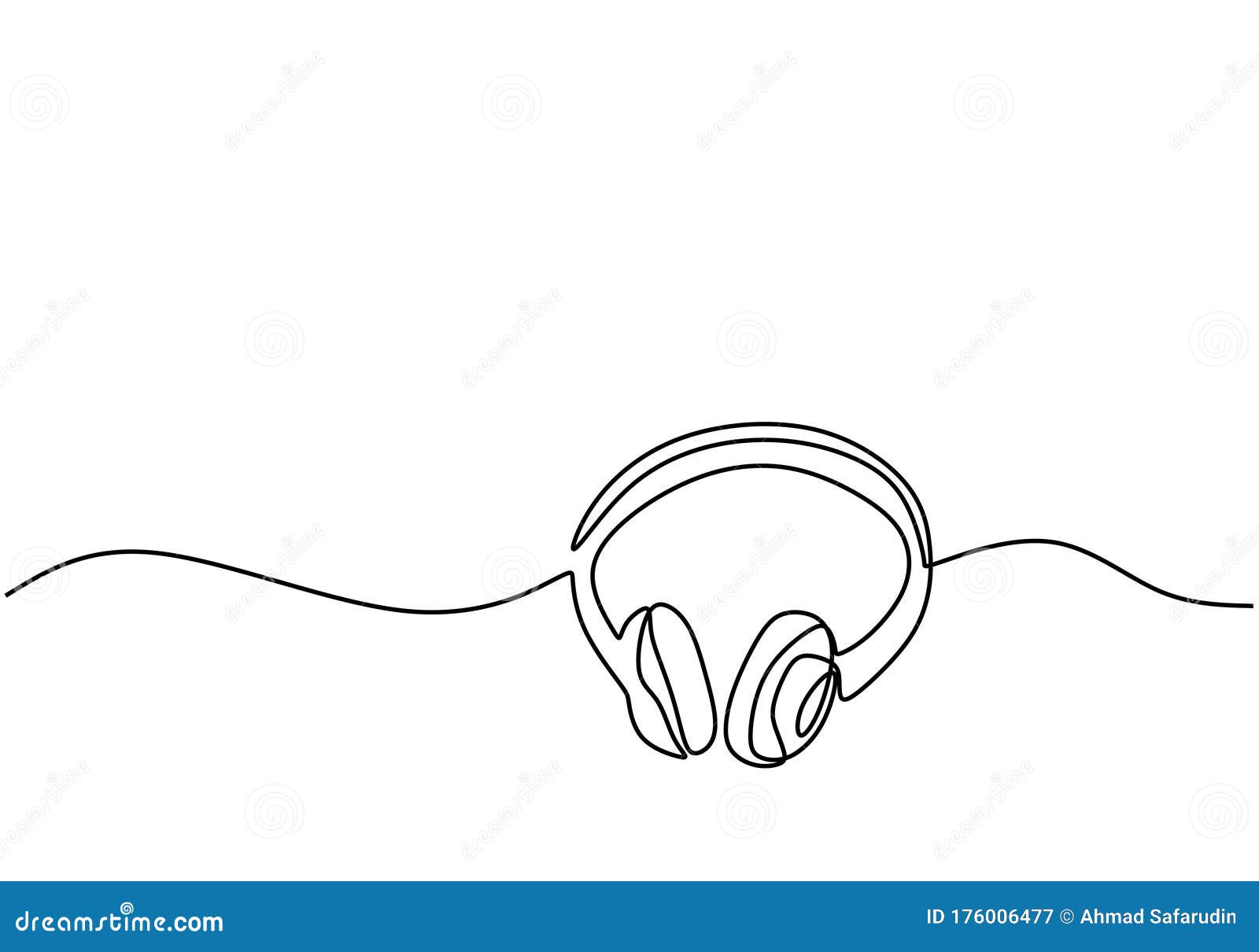 one line drawing of headphone speaker, device gadget continuous hand drawn contour ,  on white background. music