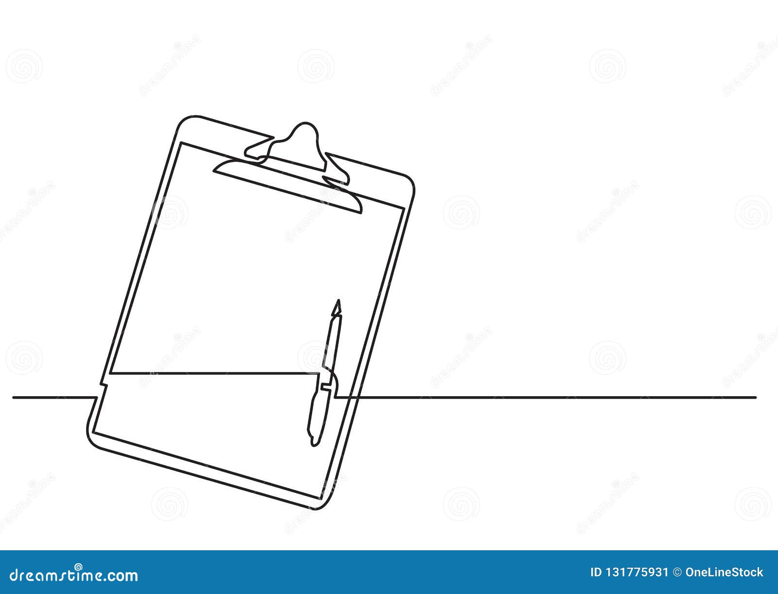 one line drawing of   object - clipboard with pen