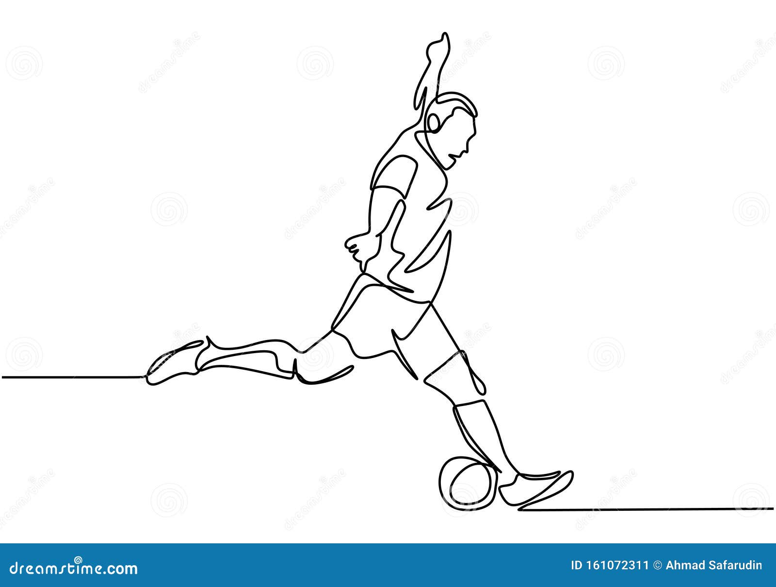 One Line Drawing Of Man Kick A Ball Concept Of Soccer Football Player