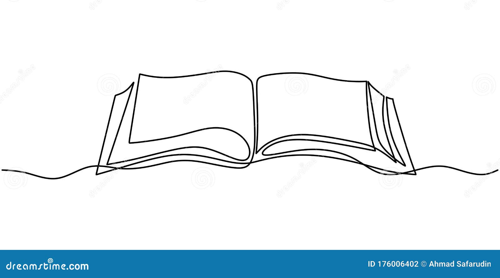 One line drawing, open book. Vector object illustration