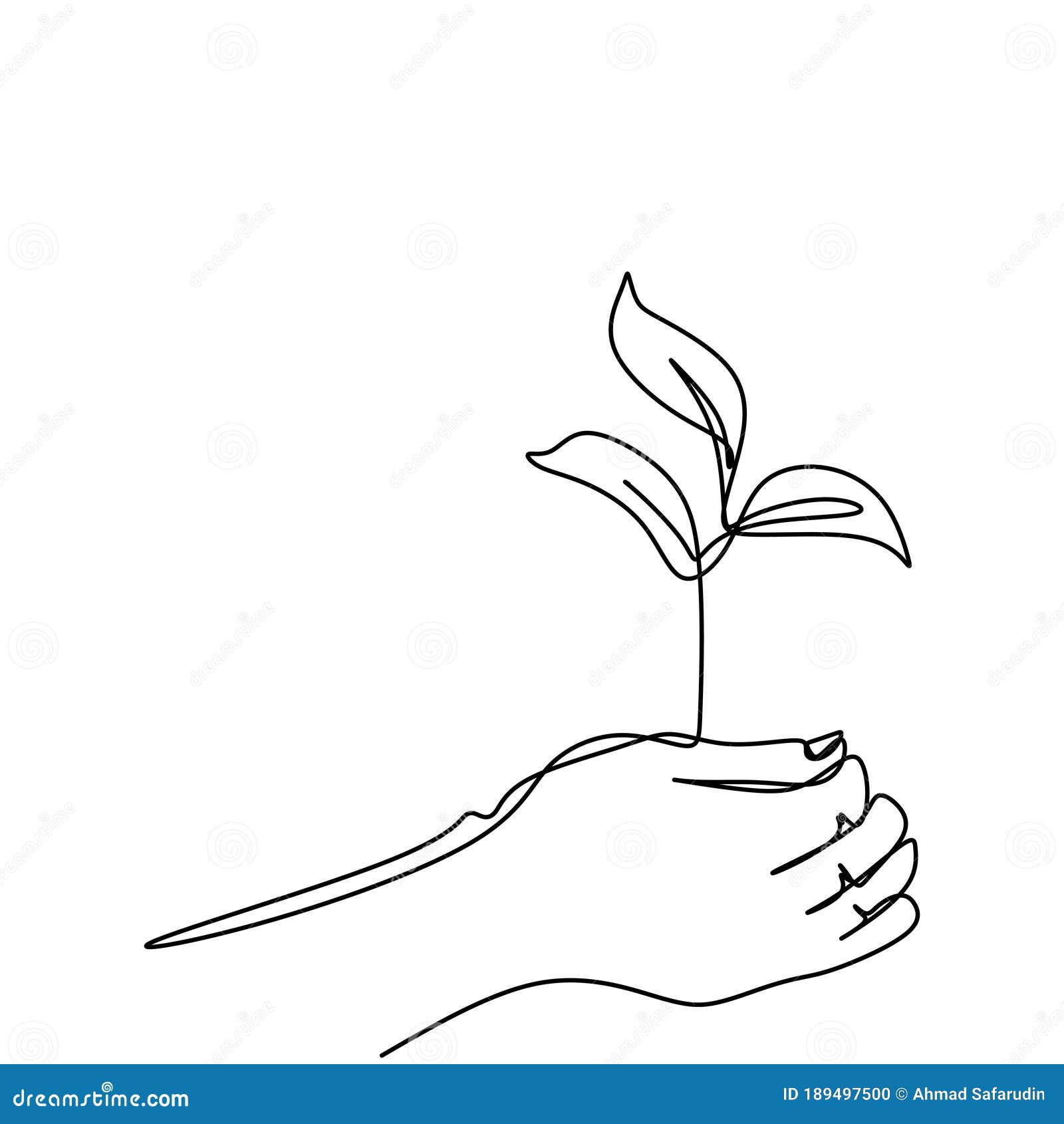 One Line Drawing of Sprout in Hand. Seedlings Grow in the Hands of ...