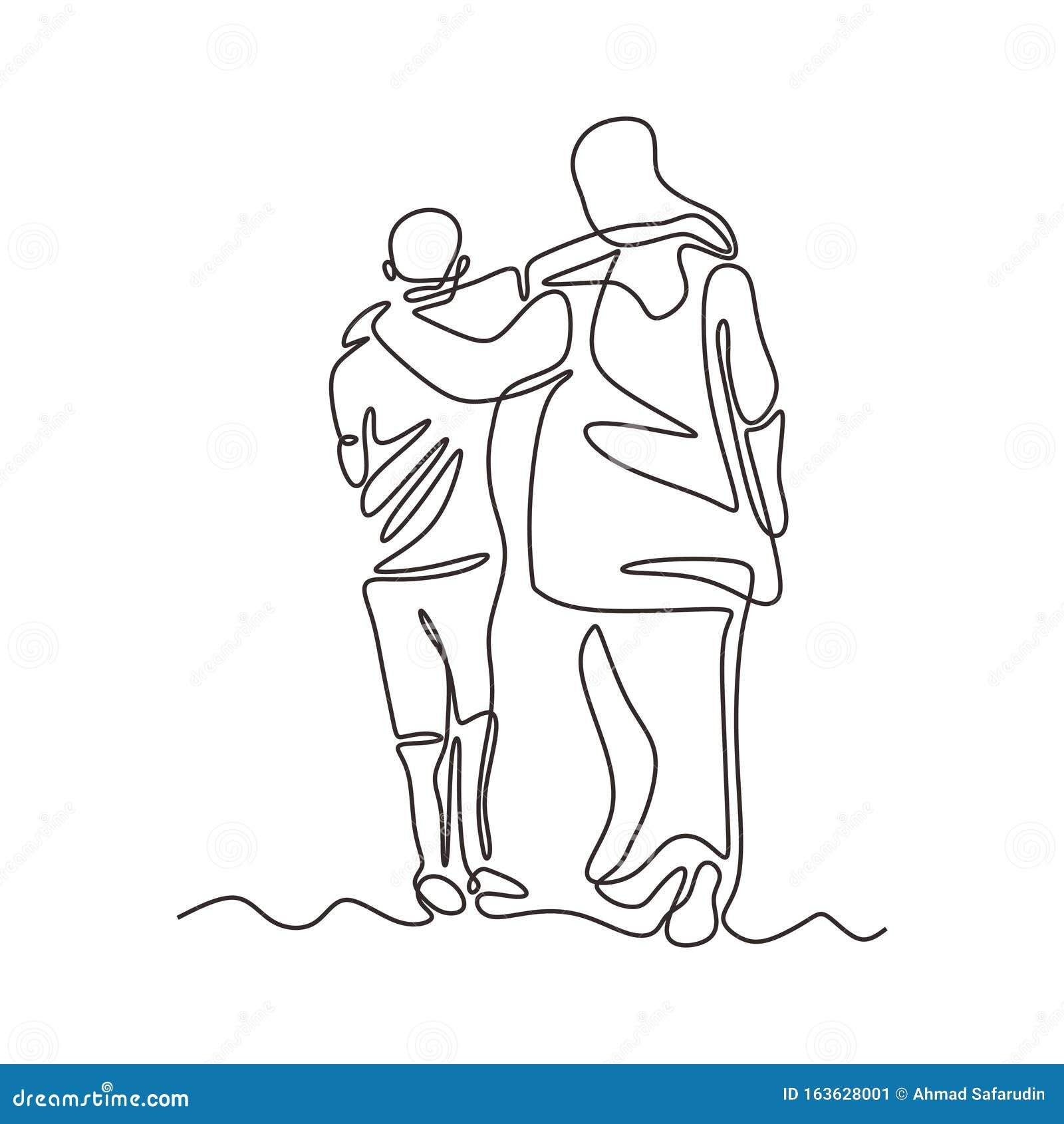 one line drawing of two person embrace  minimalism. people togetherness and friendship metaphor concept