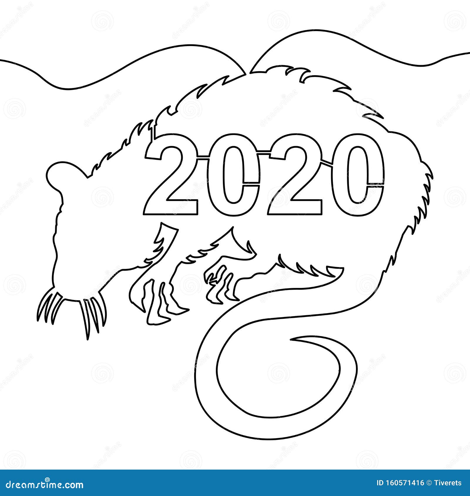 One Line Drawing Year of the Rat 2020 Concept Stock Vector ...