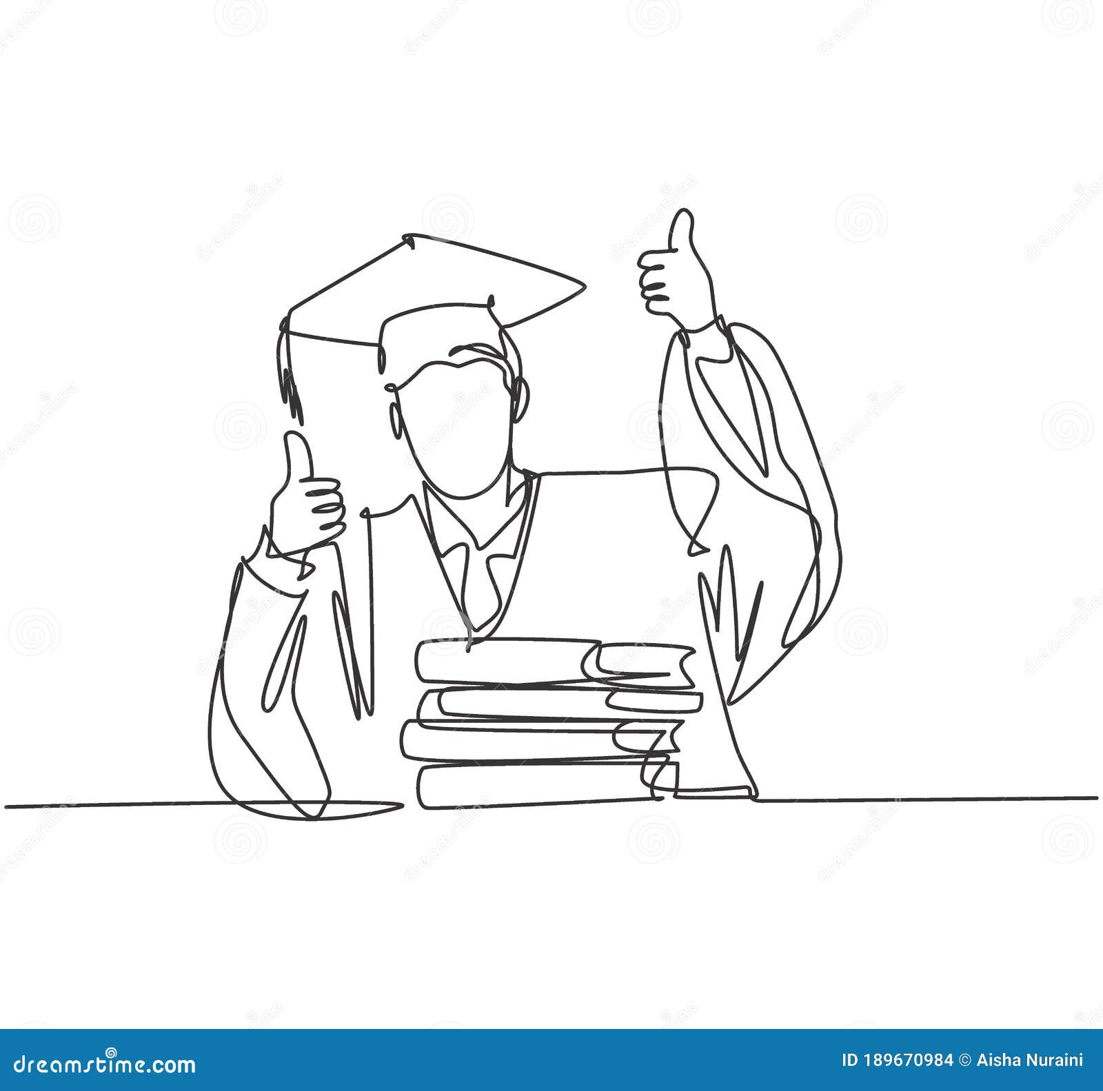 One Line Drawing Of Young Happy Graduate Male College Student Wearing