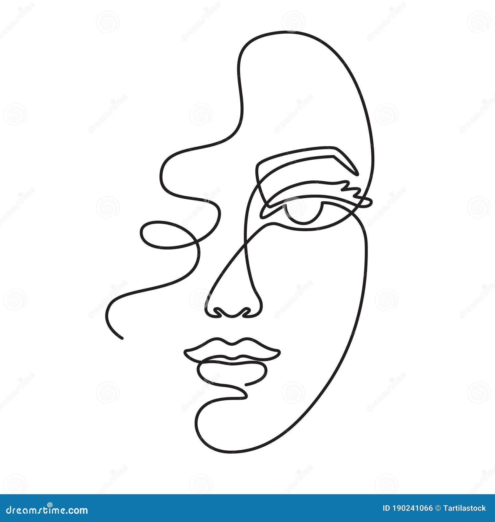 one line face. minimalist continuous linear sketch woman face. female portrait black white artwork outline  hand