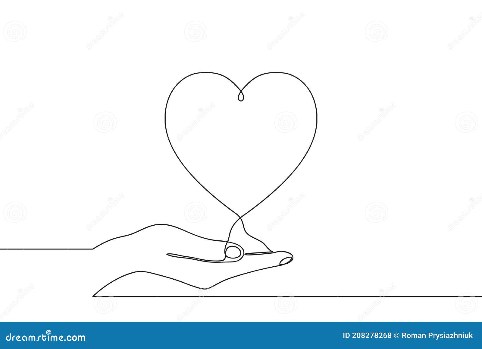 continuous one line drawing of hand holding heart on palm. 