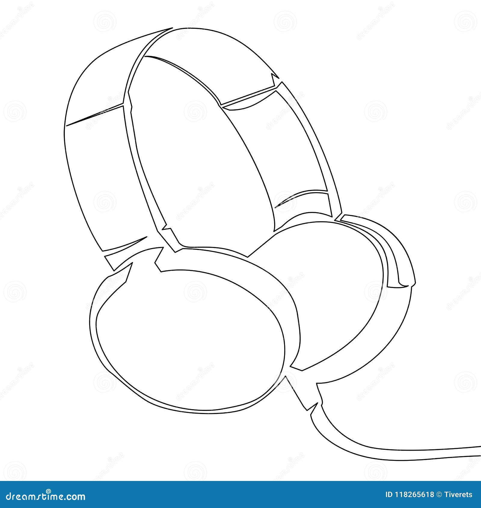 One Line Headphones. Continuous Drawing Of Music Gadget And Note. Audio