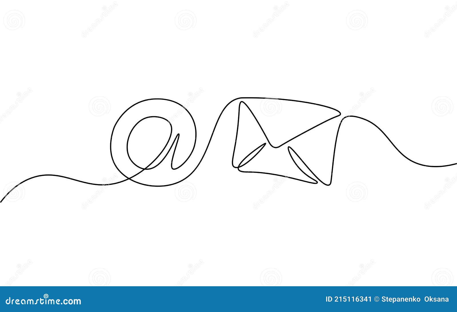 One Line Paper Envelope. Black and White Monochrome Continuous Single