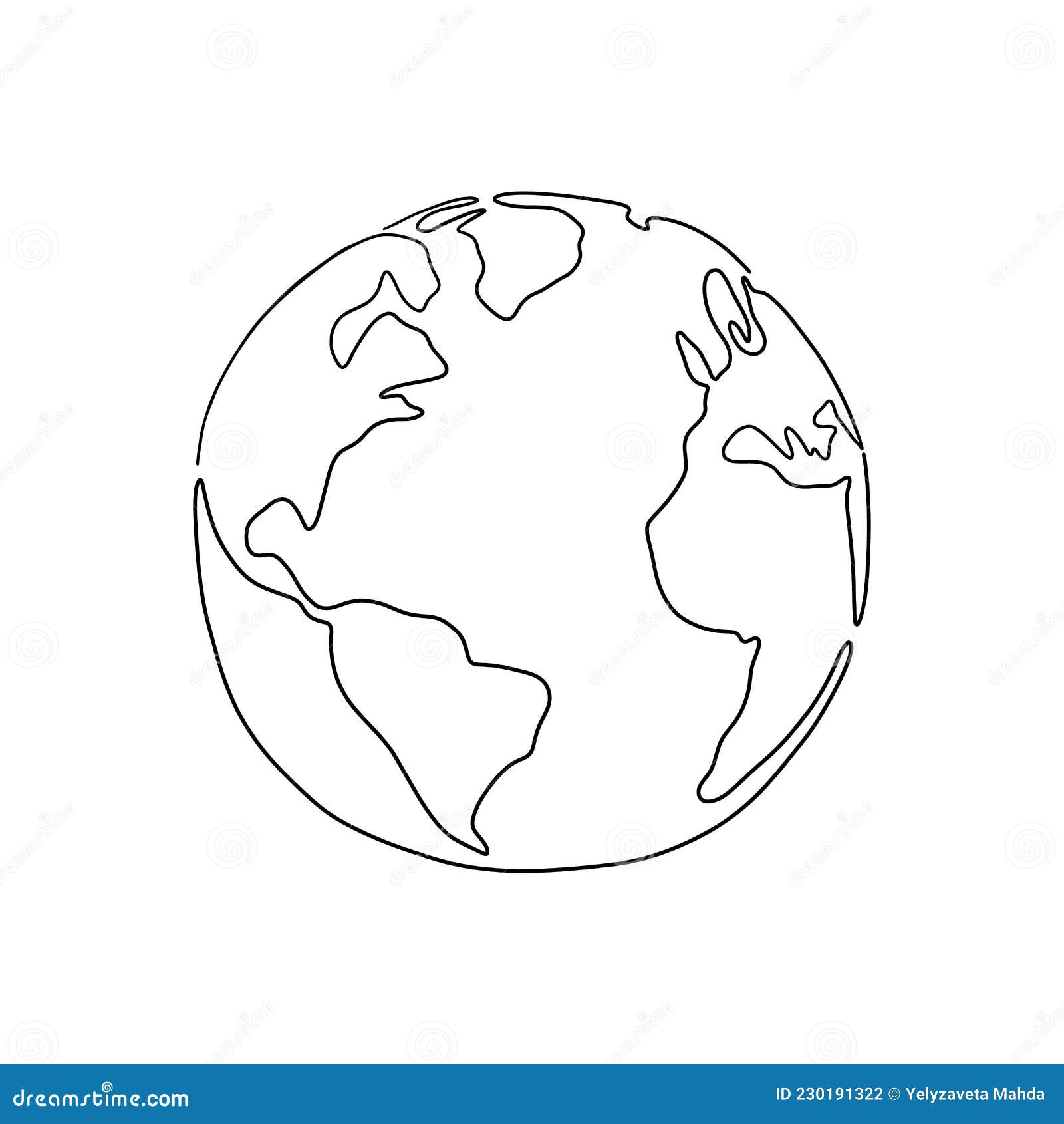 One Line Earth. Minimal Continuous Doodle Line Globe, Simple