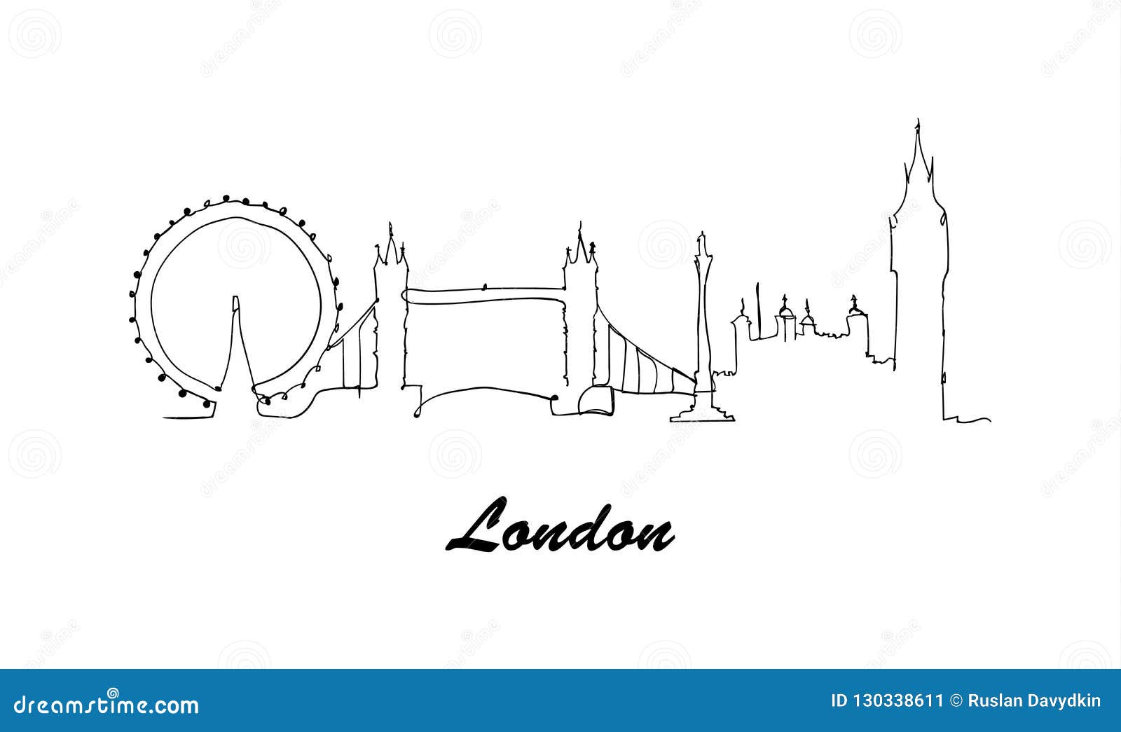 One Line Style London City Skyline. Simple Style Vector Stock