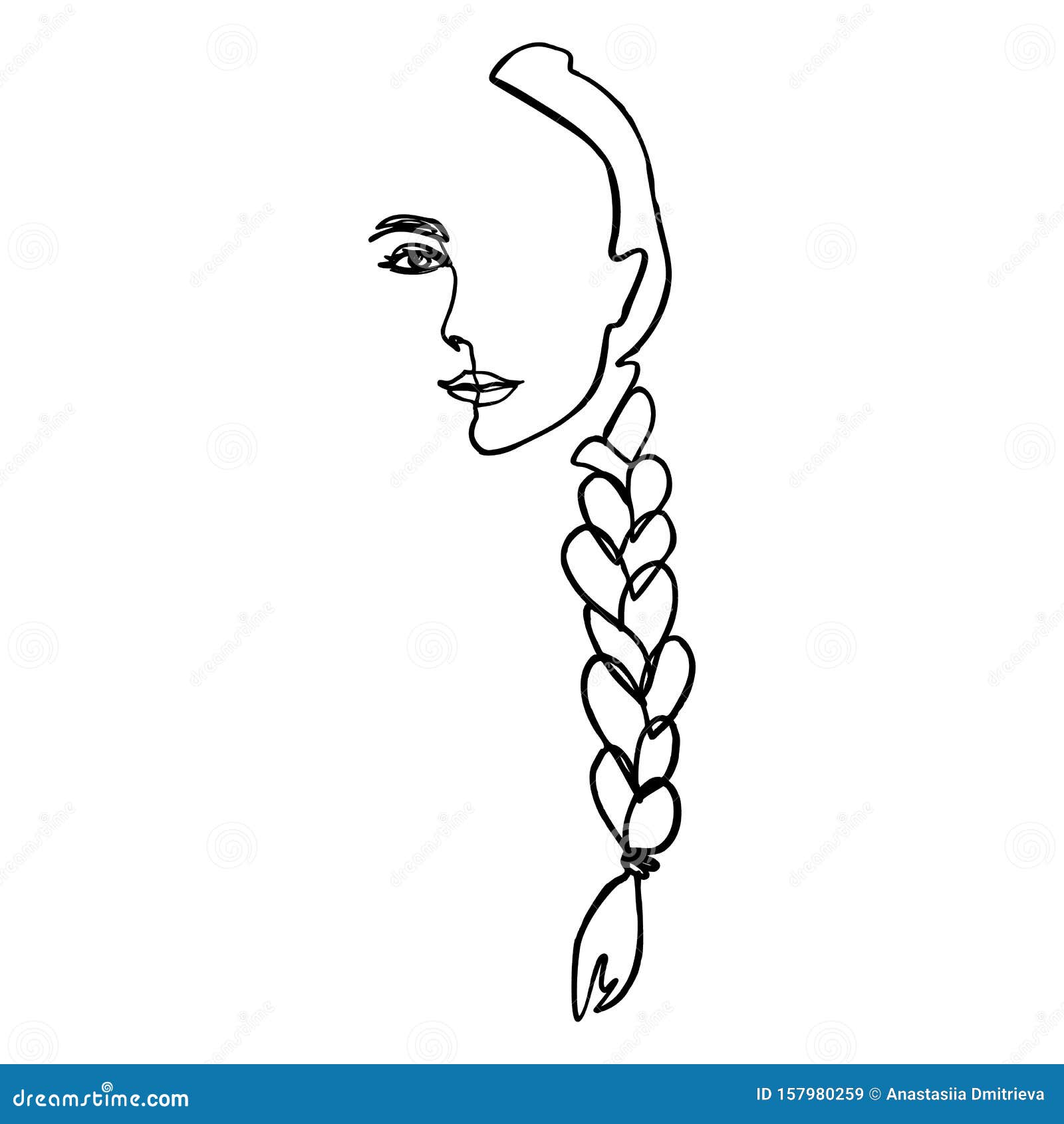 One Line Woman`s Face and Hair Braid. Continuous Line Portrait of a Girl in  a Minimalist Style Stock Vector - Illustration of long, line: 157980259