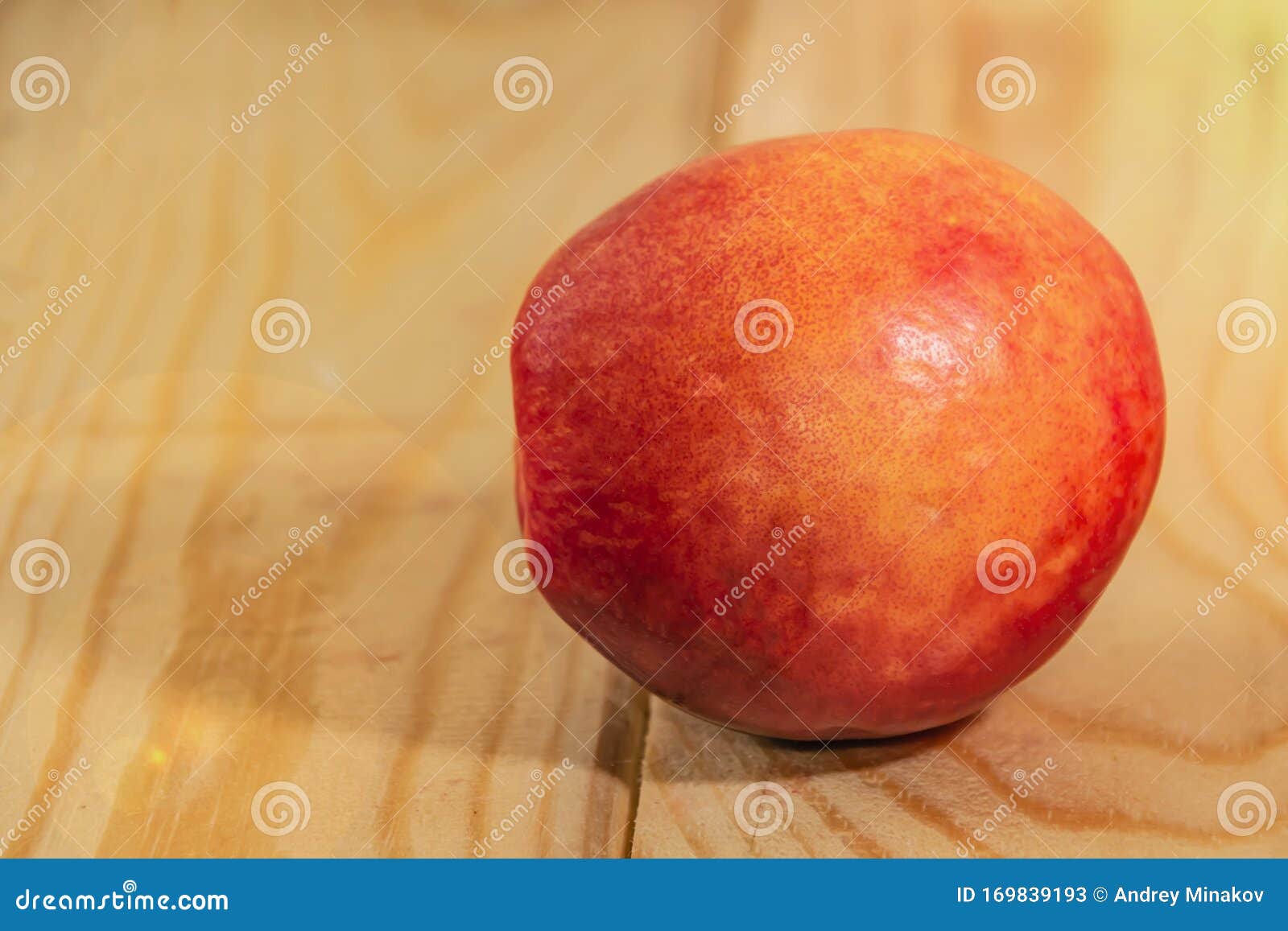 One Nectarine Green Closeup Wood Background Stock Image Image of