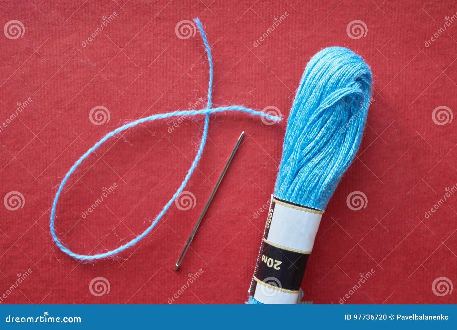 One Needle and Skein of Yarn Stock Photo Image of blue, sewing 97736720