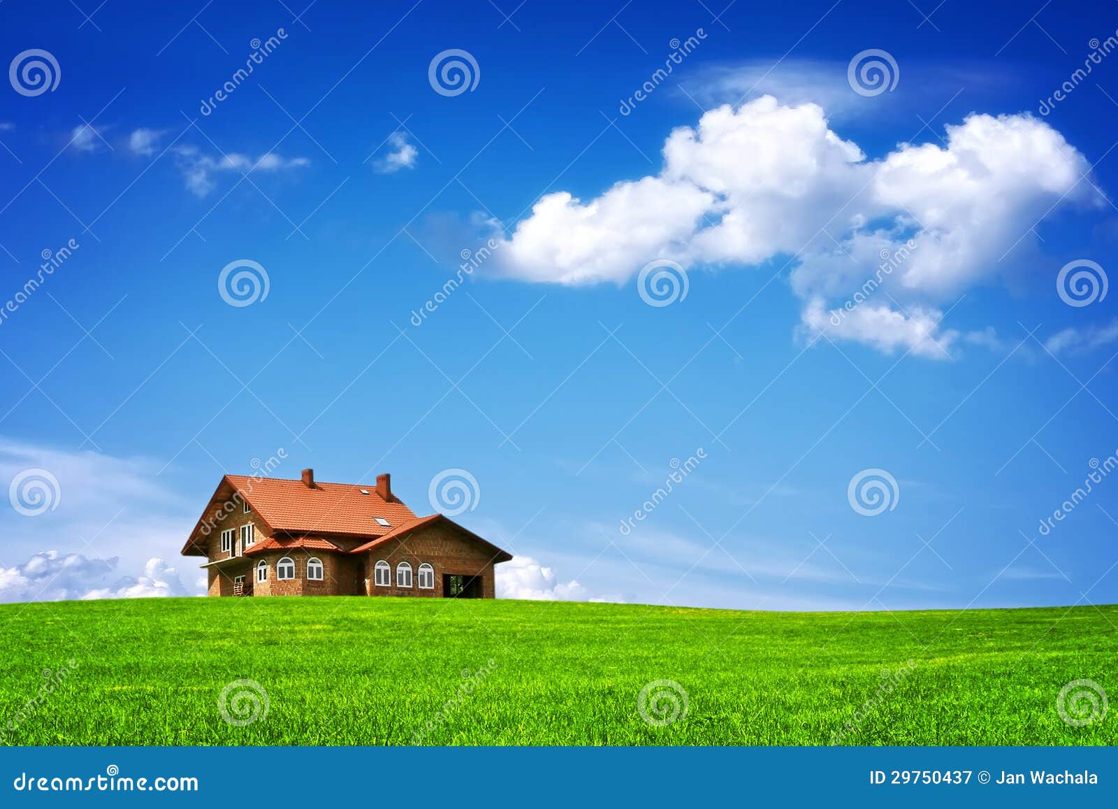 New house on blue sky stock image. Image of lawn, alone 29750437