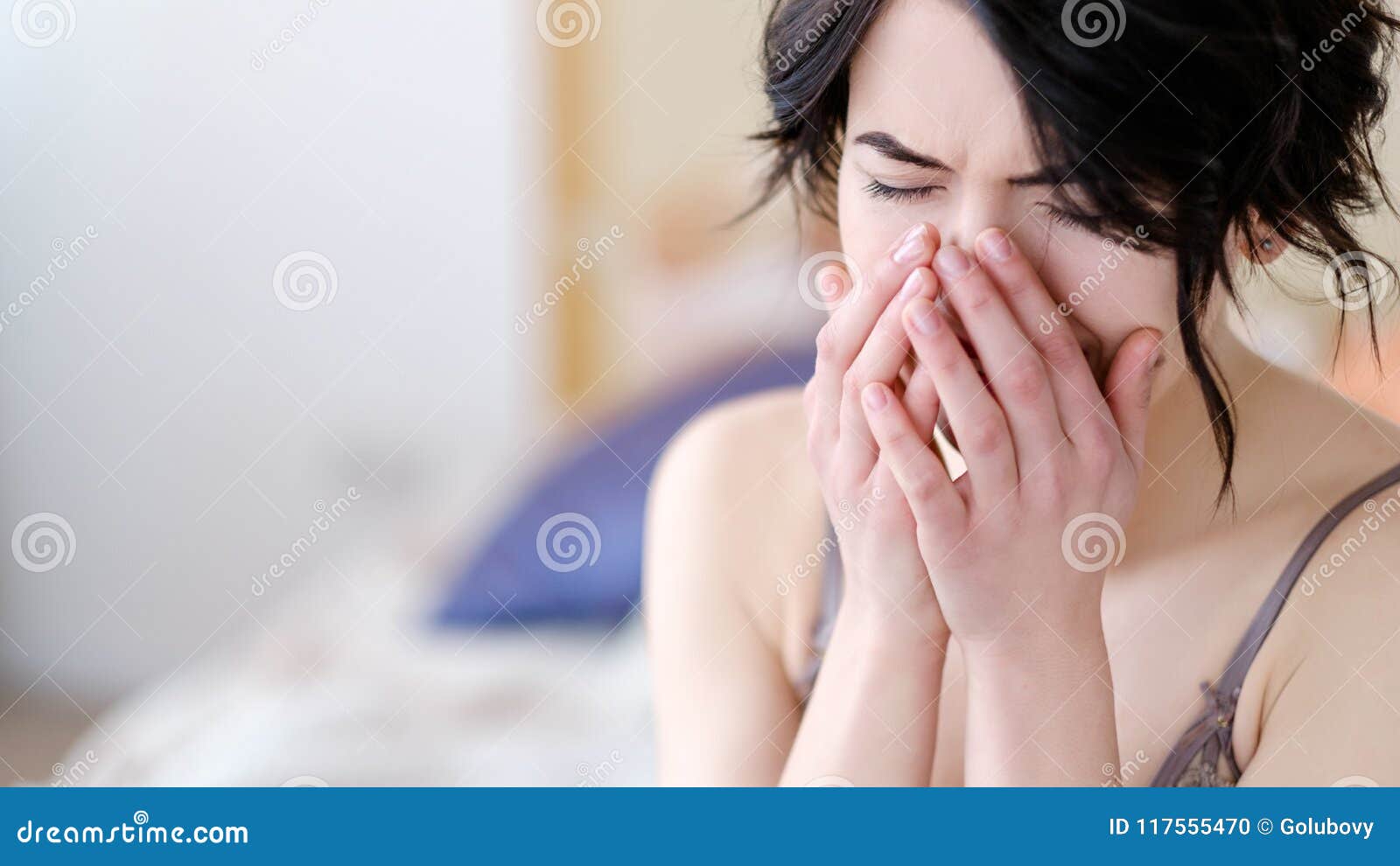 Regret Emotional Casual Sex Woman Crying Bedroom Stock Photo picture