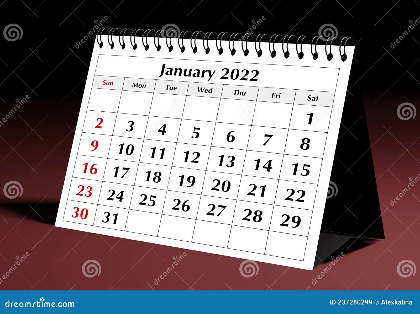 One Page of the Annual Business Monthly Calendar. Date Month January