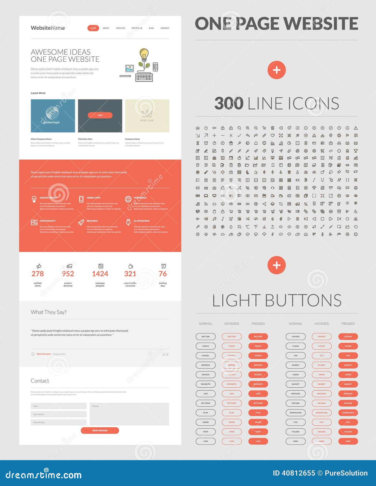 One Page Website Design Template Stock Vector Illustration of contact