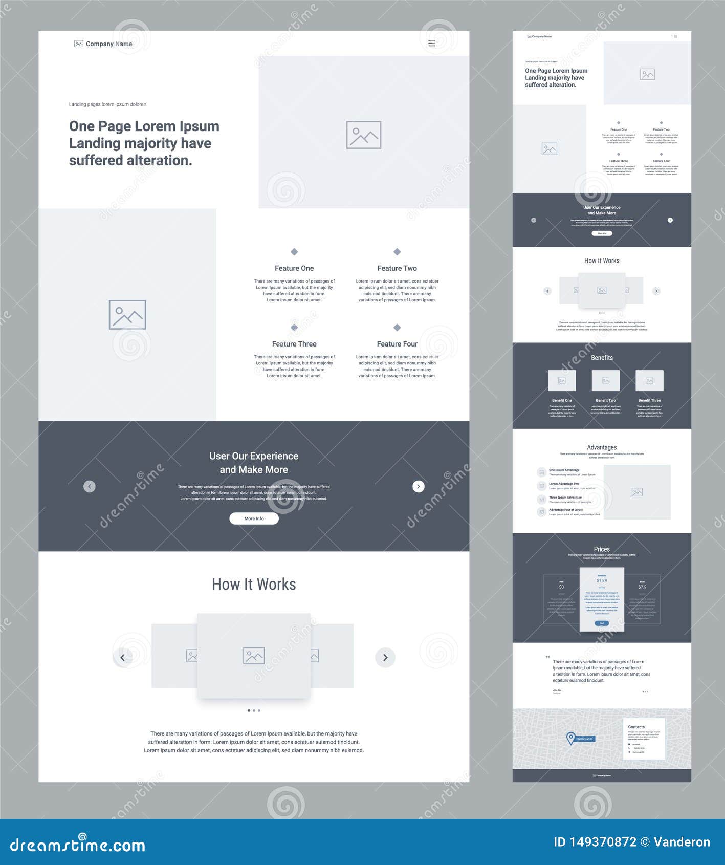 Download One Page Website Design Template For Business Landing Page Wireframe Flat Modern Responsive Design Ux Ui Website Template Stock Vector Illustration Of Contacts Landing 149370872 PSD Mockup Templates