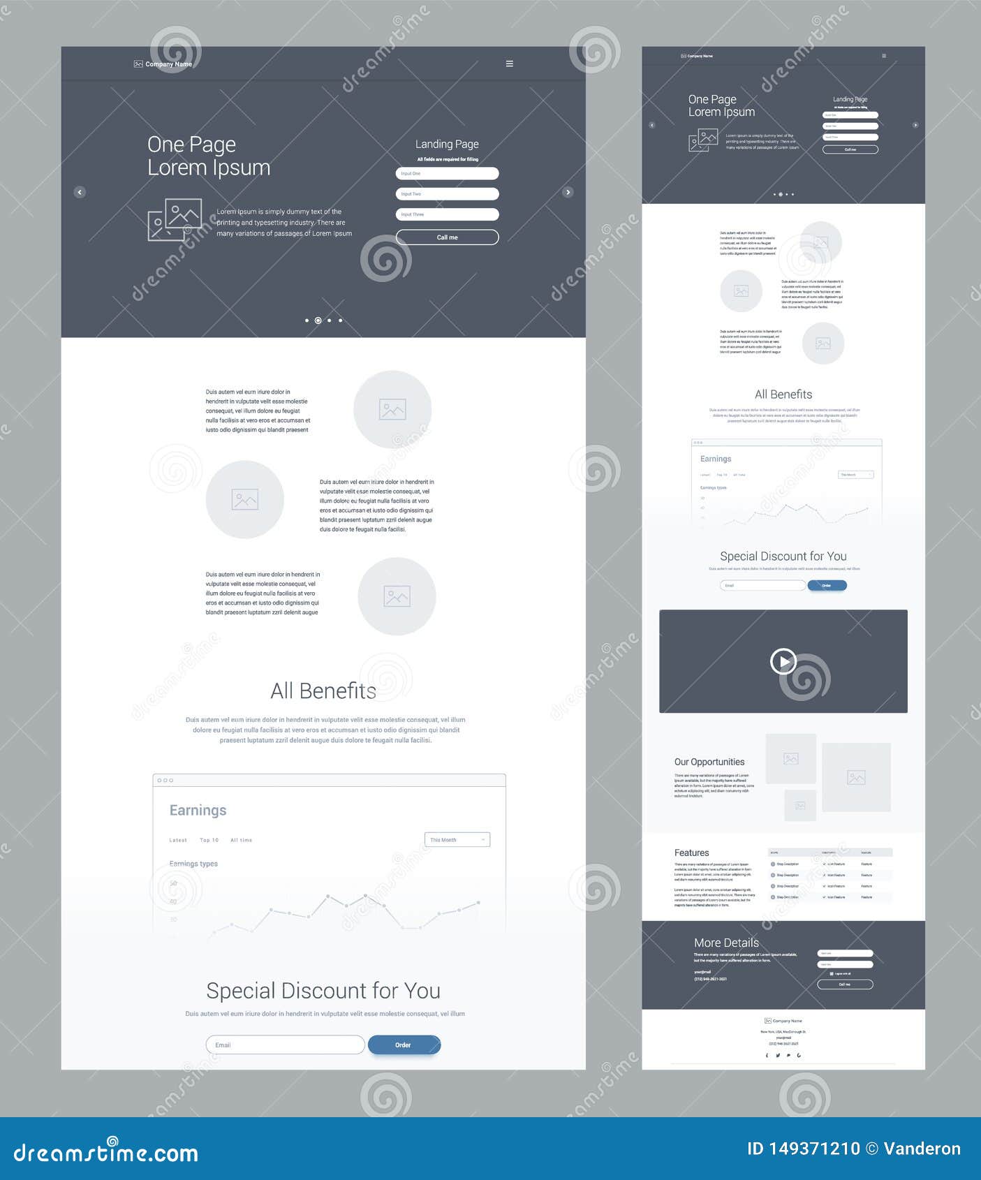 One Page Website Design Template for Business. Landing Page With Regard To One Page Business Website Template