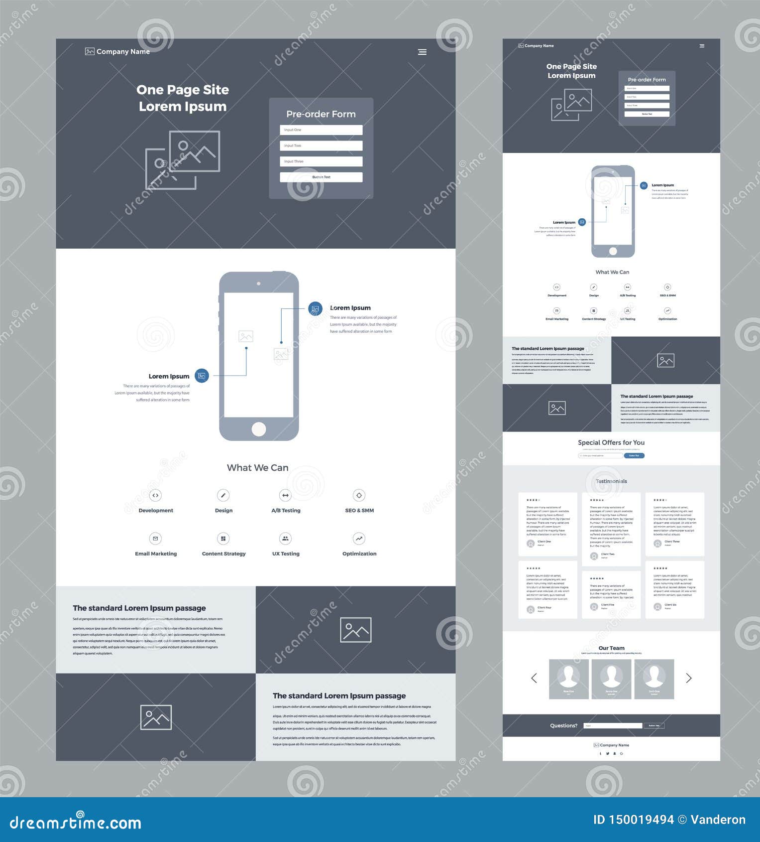 Download One Page Website Design Template For Business Landing Page Wireframe Flat Modern Responsive Design Ux Ui Website Template Stock Vector Illustration Of Icons Layout 150019494