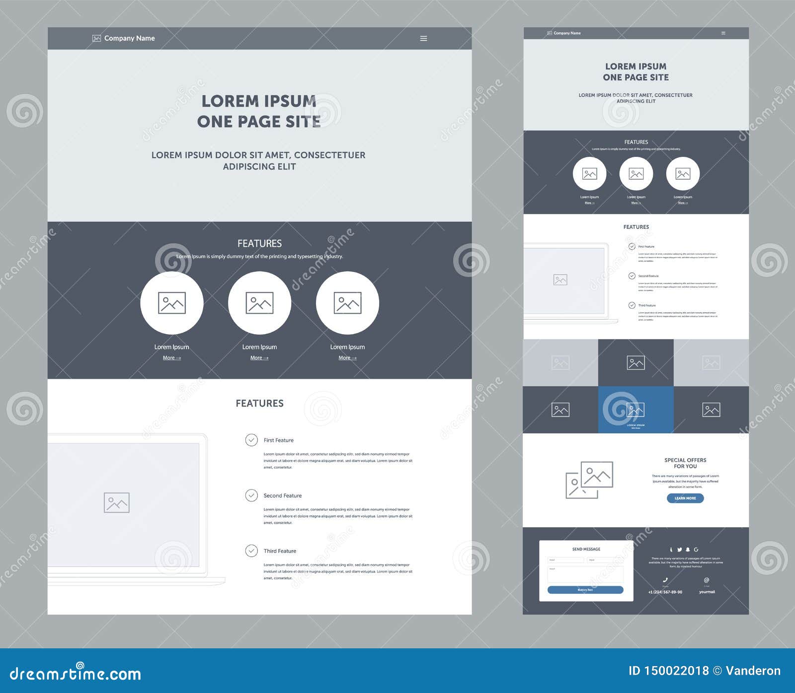 One Page Website Design Template for Business. Landing Page Within One Page Business Website Template