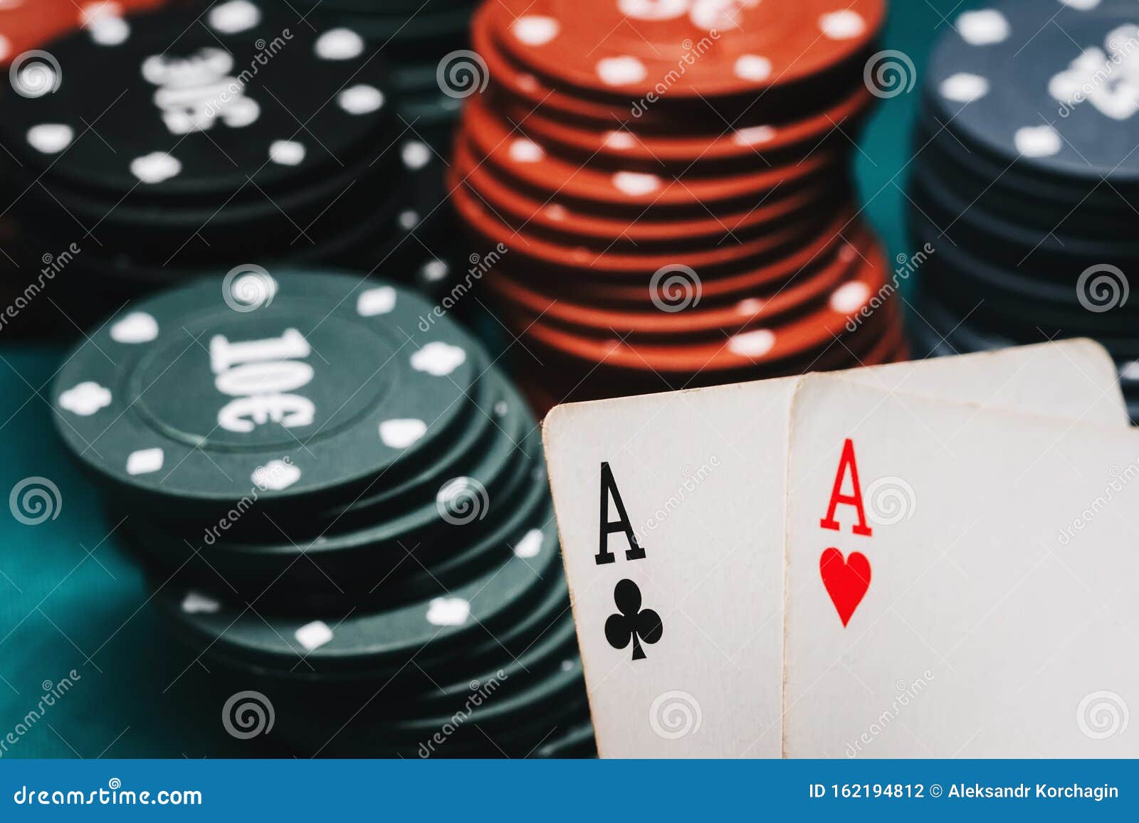 One Pair Of Aces And Playing Chips In A Game Of Poker ...