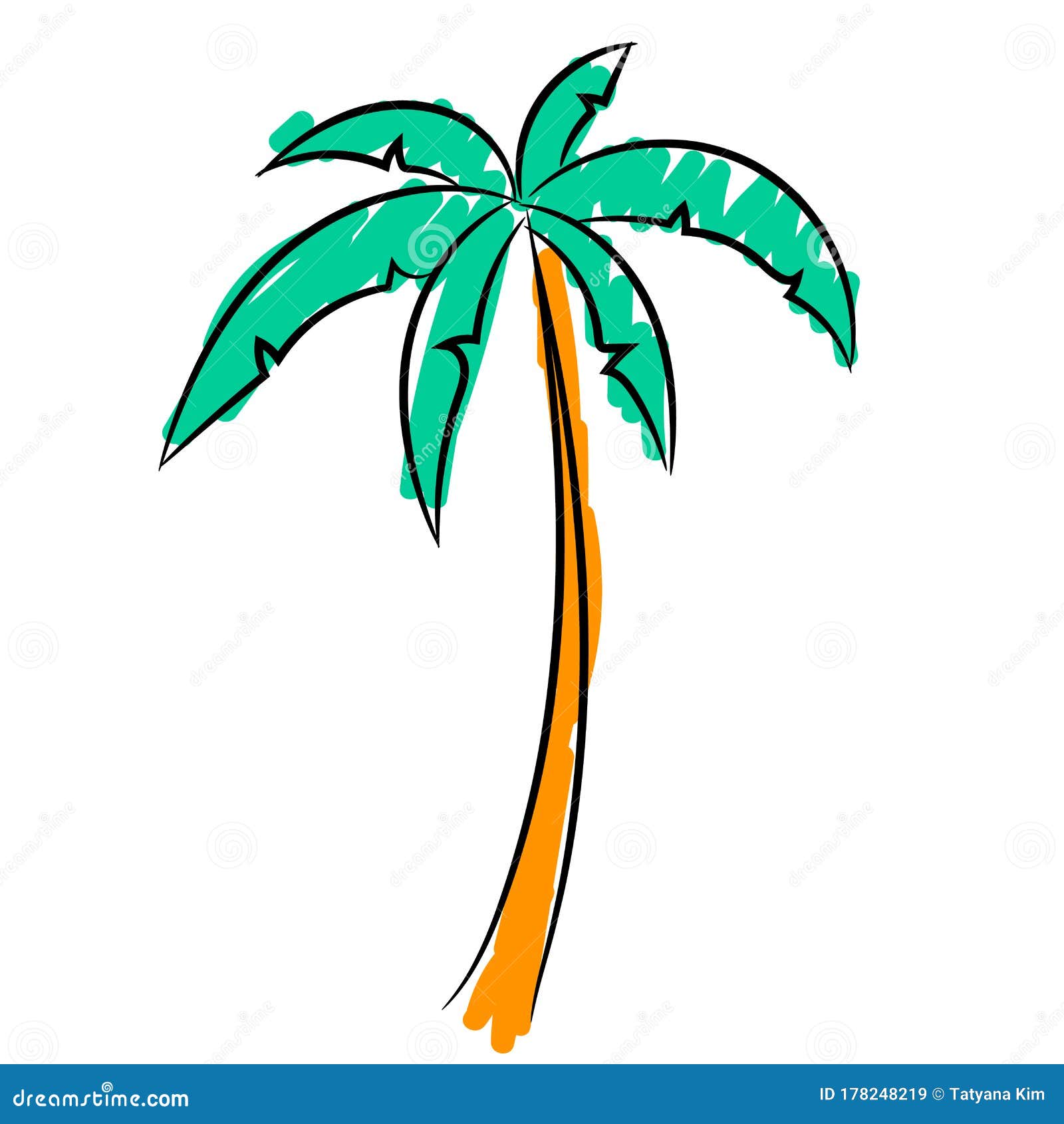 One Palm Tree, the Sketch Simulates Painting with a Felt-tip Pen. Stock ...