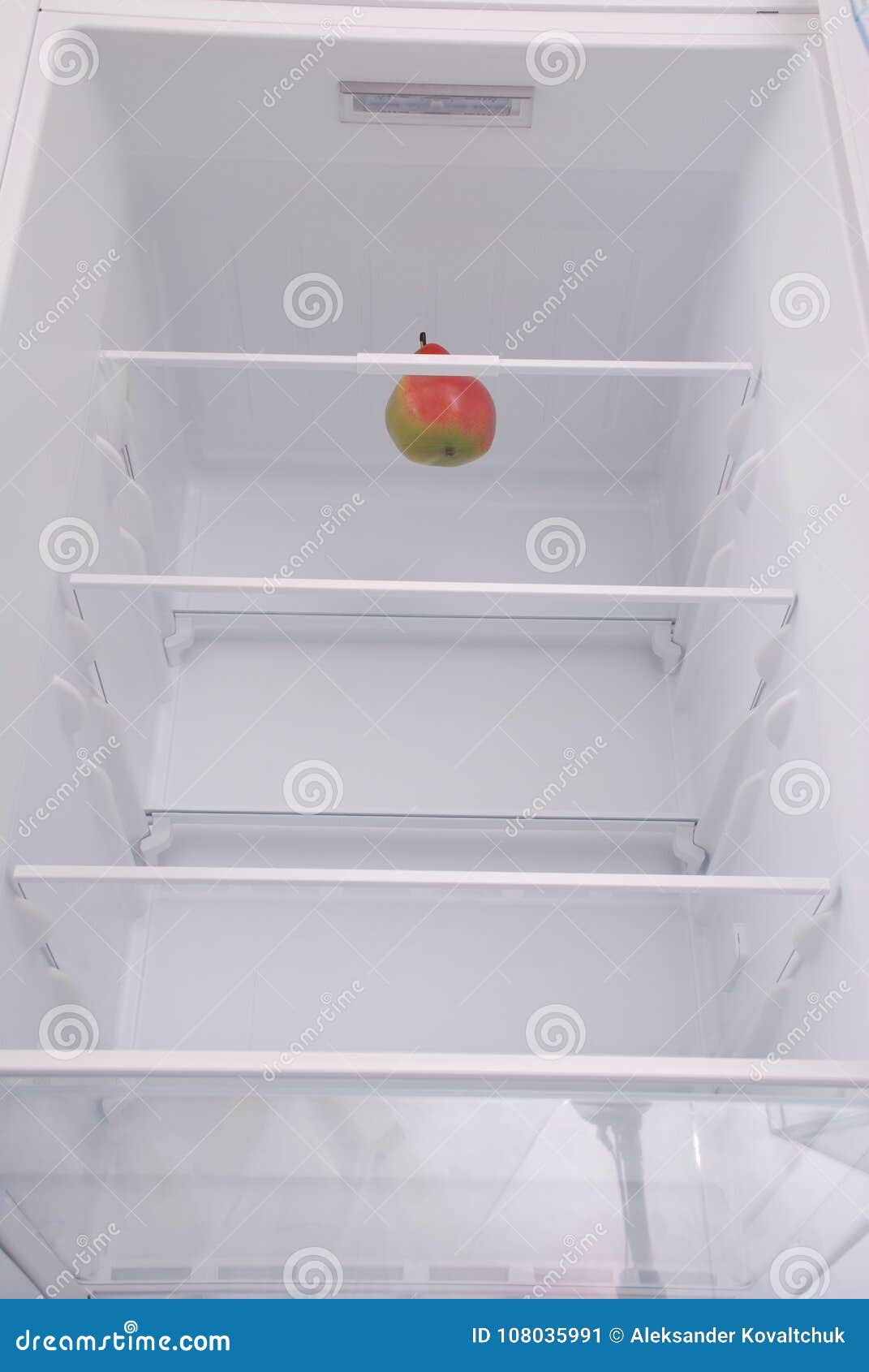One Pear in Open Empty Refrigerator. Stock Image Image of pear, fruit