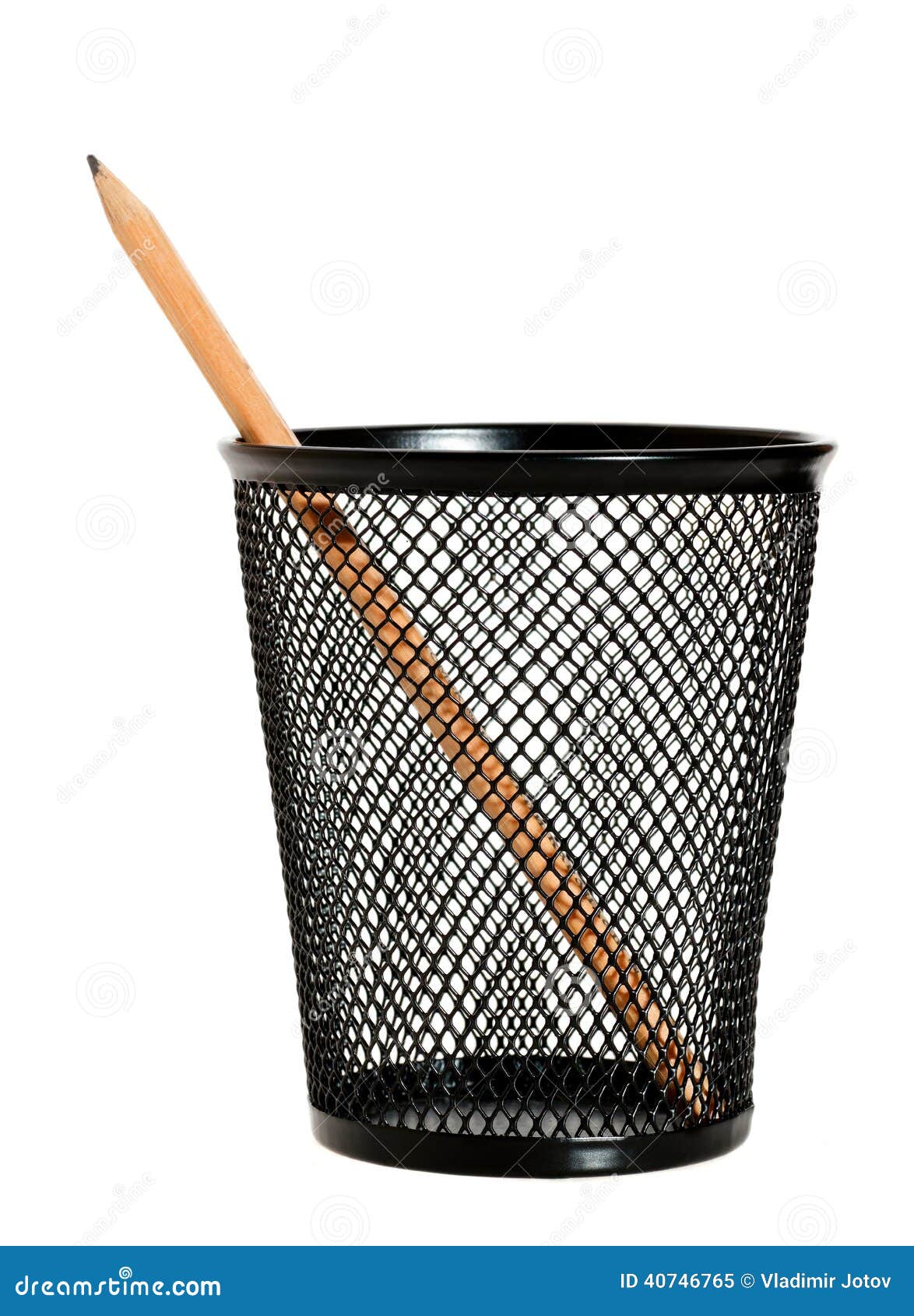 One Pencil in a Wire Mesh Pencil Holder. Stock Image Image of small