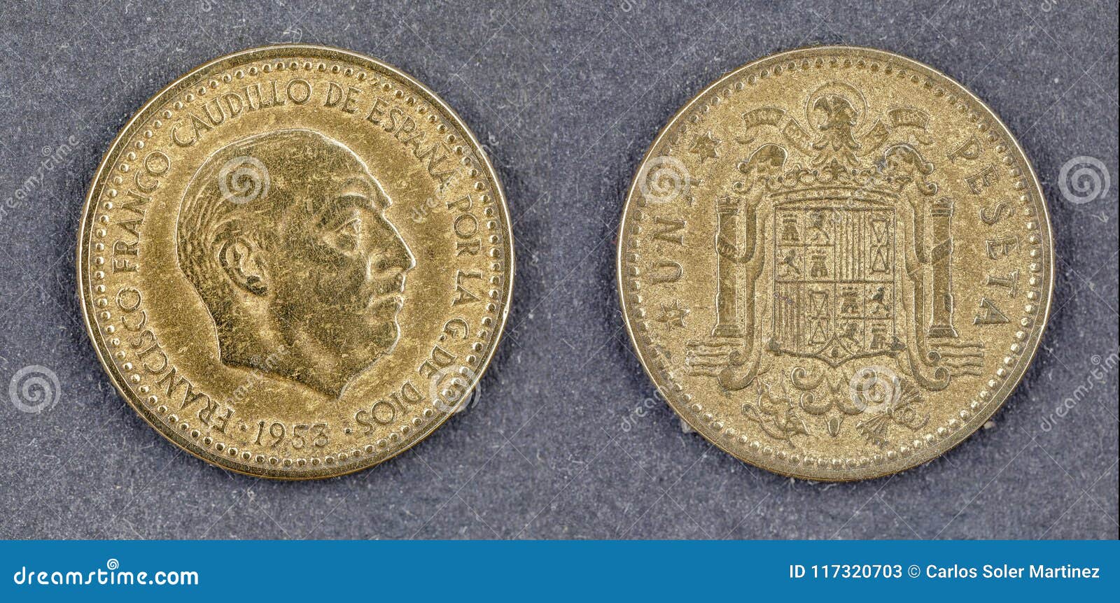 spanish currency francisco franco una peseta on a white background